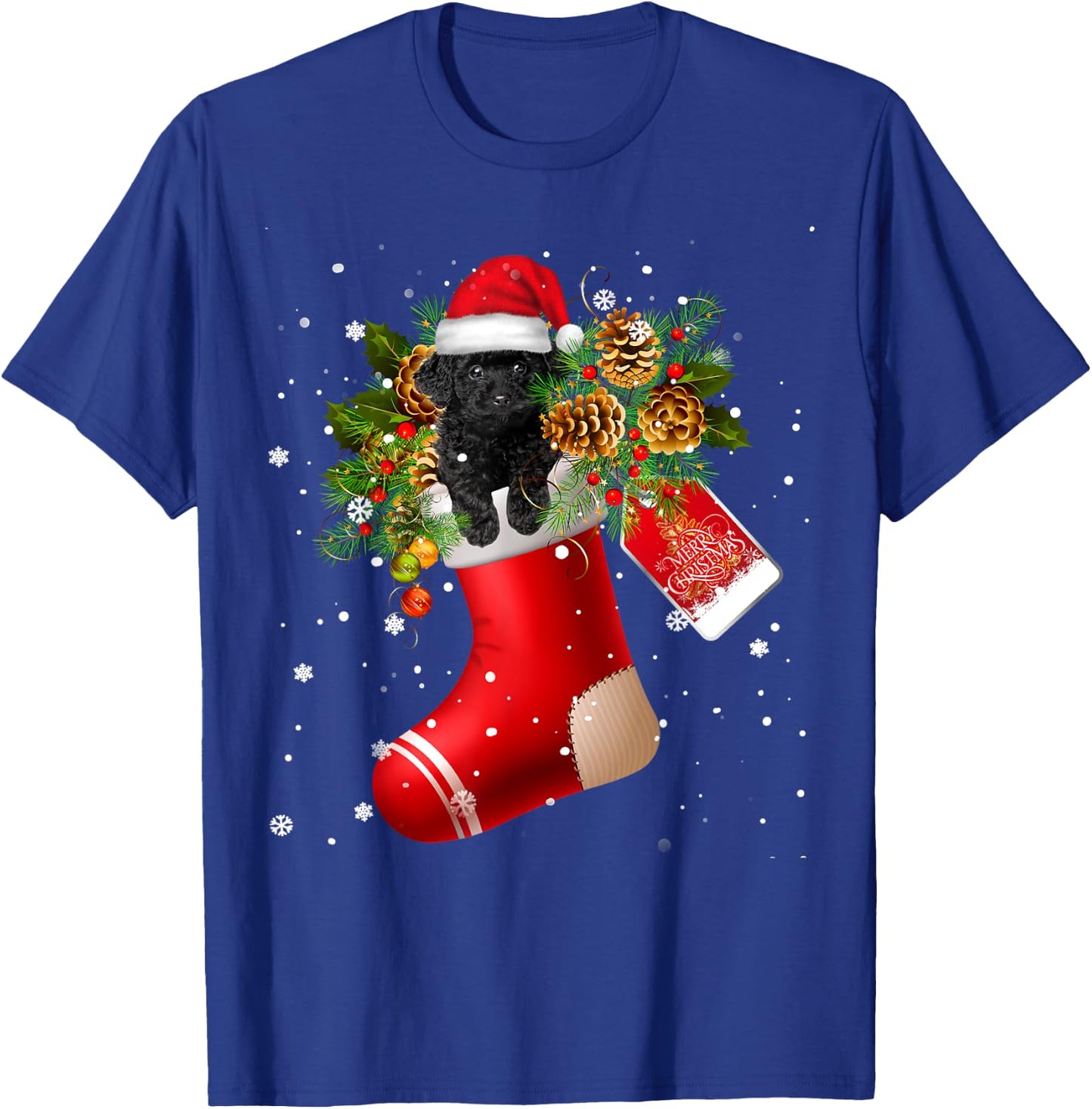 Santa Black Toy Poodle In Christmas Sock Pajama T-Shirt - T-Shirt | Royal