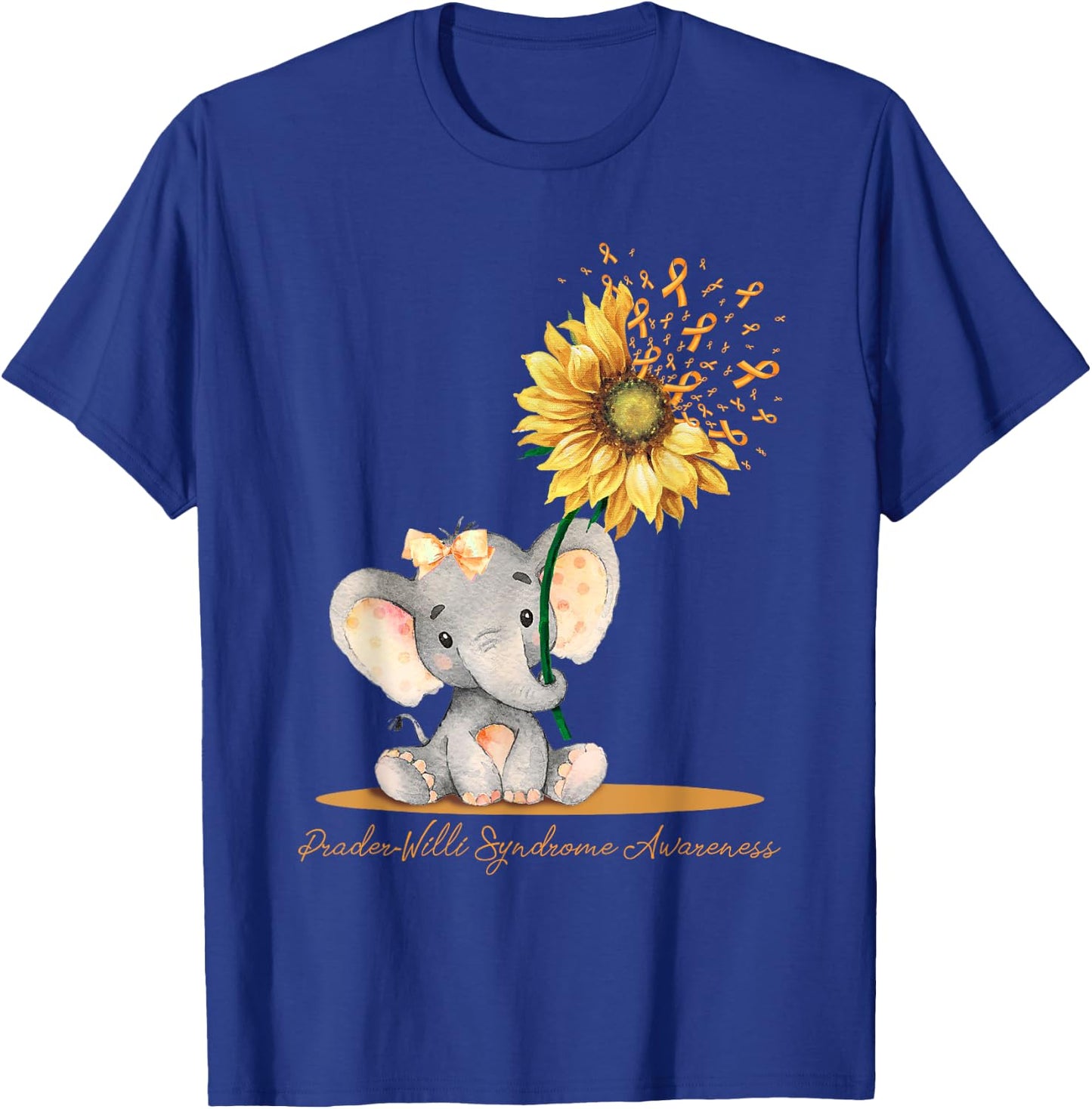 PRADER-WILLI SYNDROME AWARENESS Cute Elephant Sunflower T-Shirt - T-Shirt | Royal