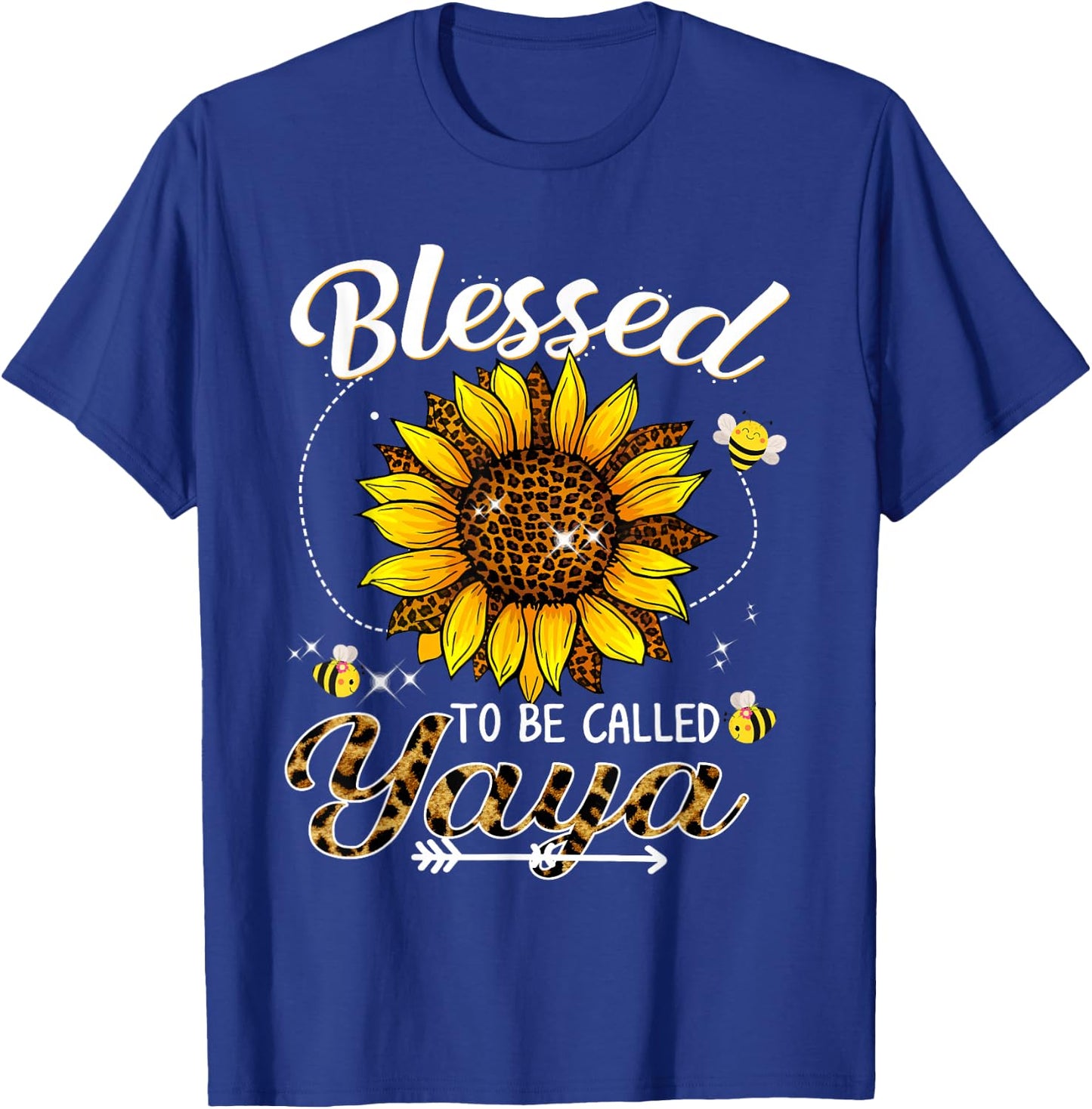 Blessed To Be Called Yaya Funny Leopard Sunflower And Bee T-Shirt - T-Shirt | Royal