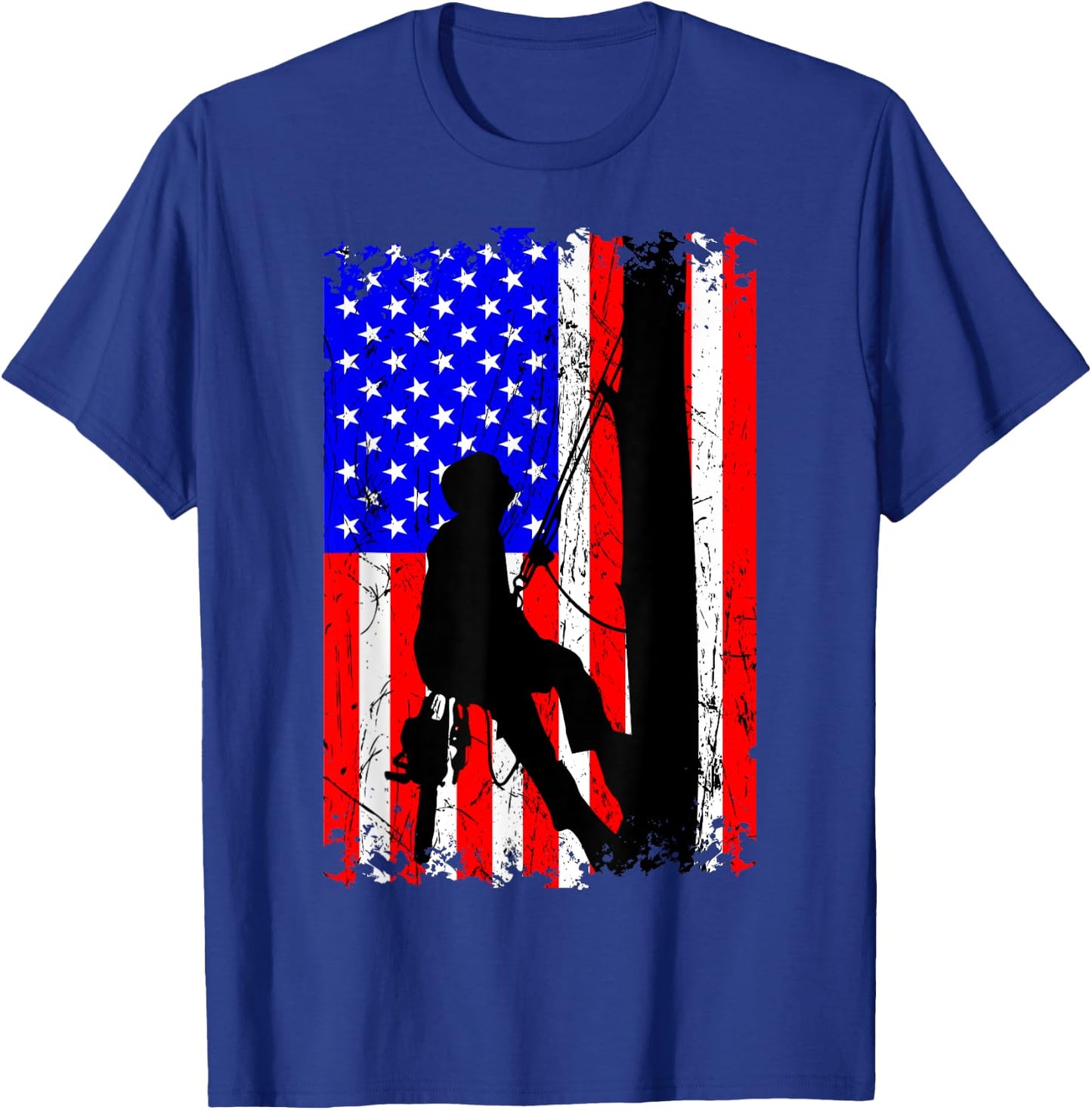 Arborist Arboriculturist Tree Surgeon Chainsaw US Flag T-Shirt - T-Shirt | Royal