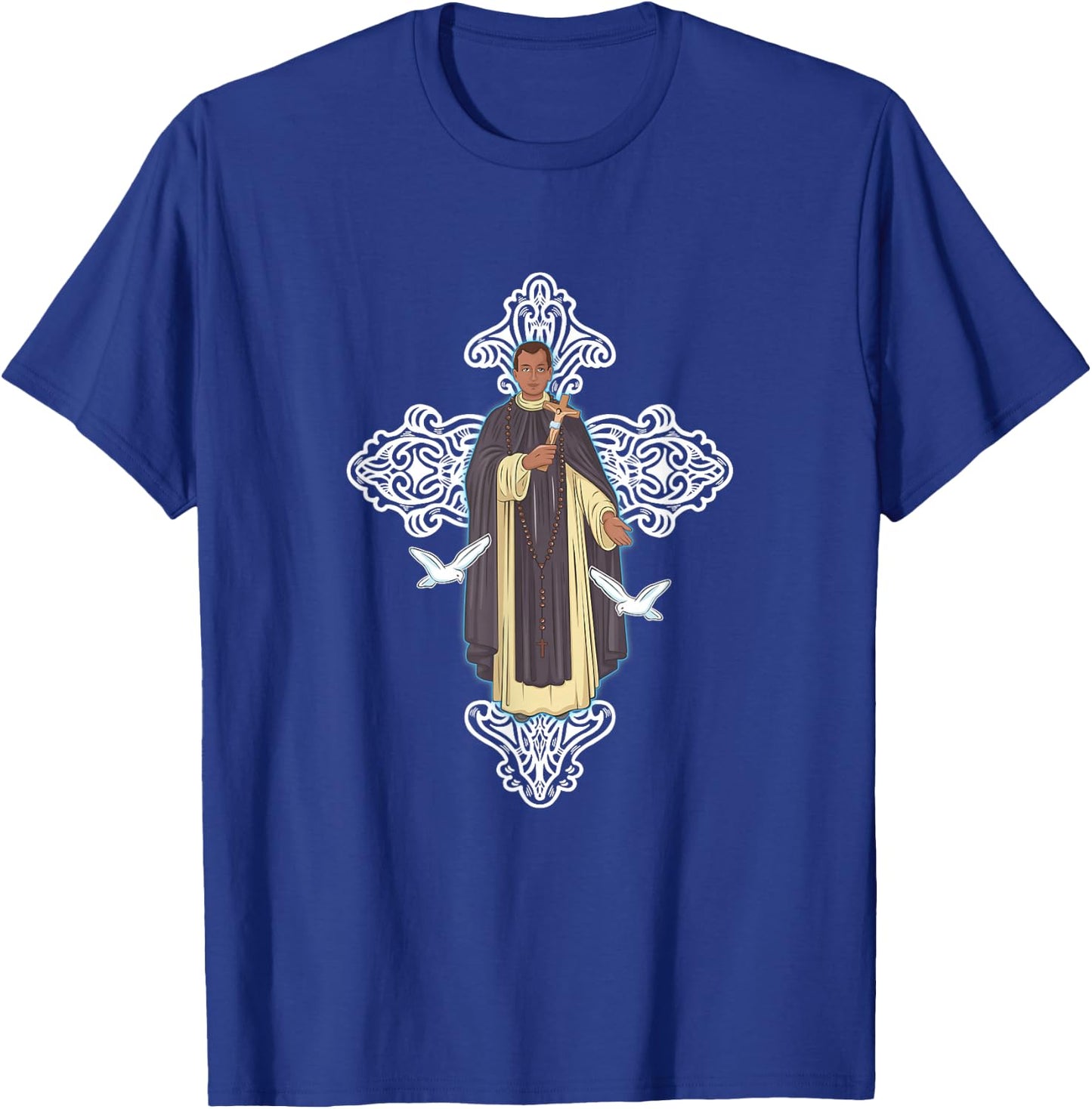 San Martín de Porres y Cruz de Jesucristo T-Shirt - T-Shirt | Royal