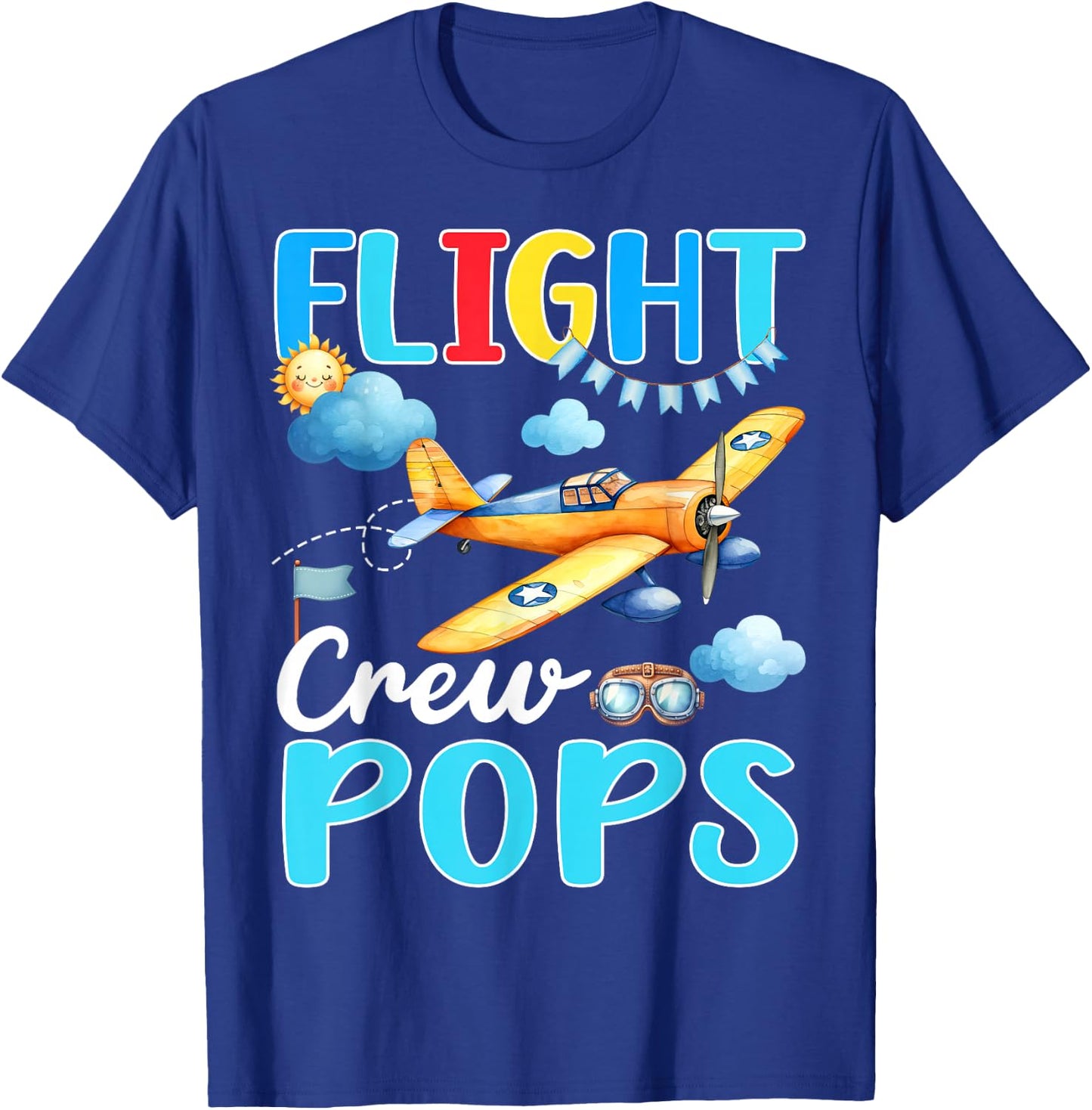 Flight Crew Pops Birthday Squad Airplane Matching Family T-Shirt - T-Shirt | Royal
