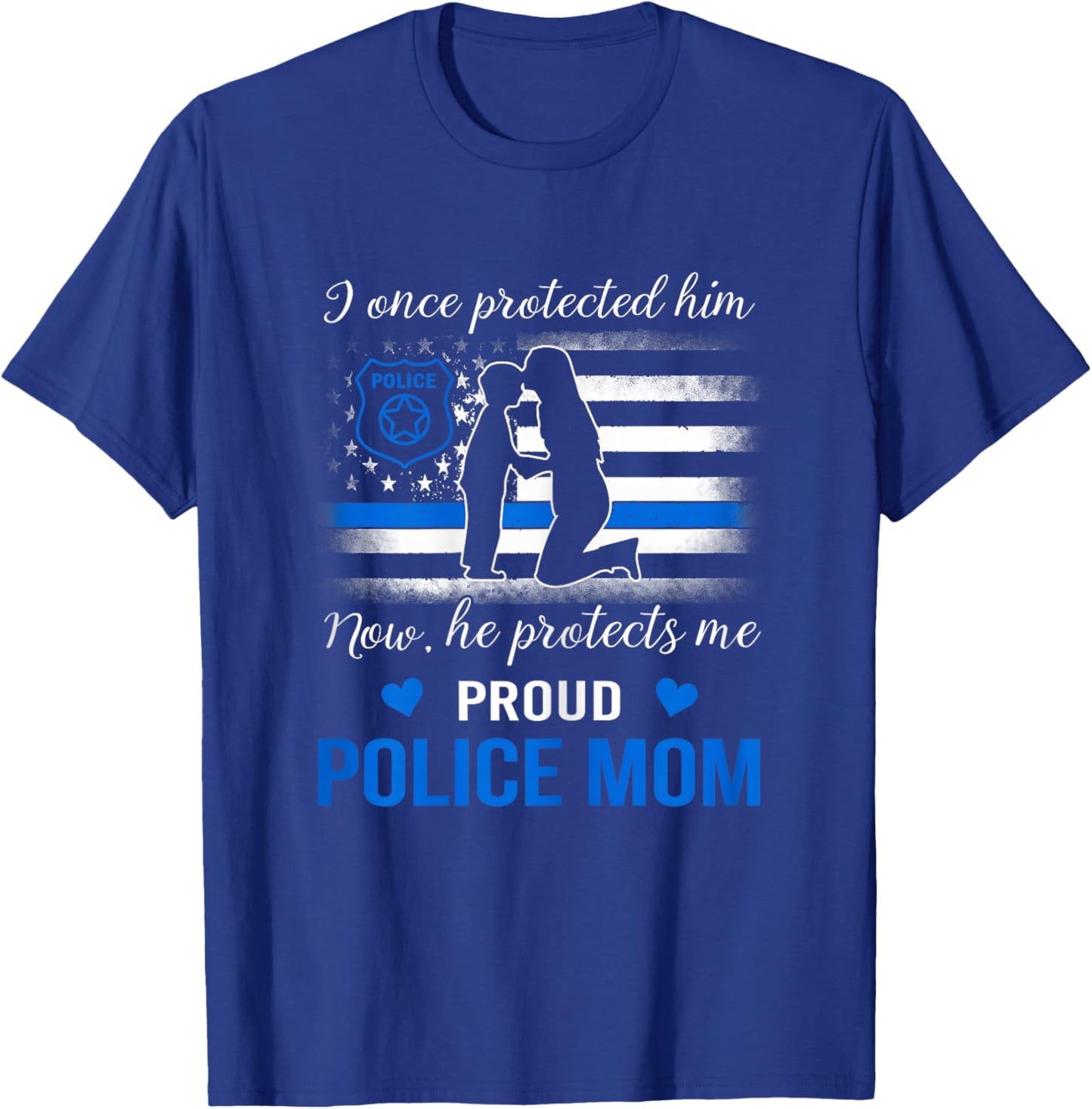 Thin Blue Line American Flag Proud Police Mom T-Shirt - T-Shirt | Royal
