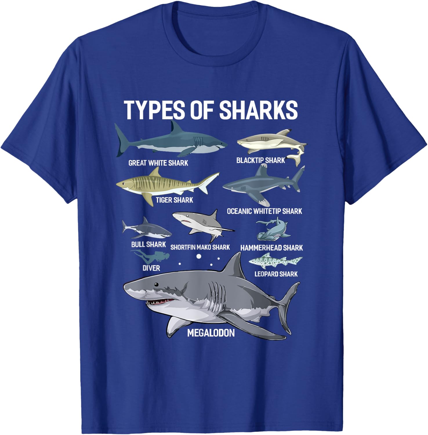 Types Of Sharks Shirt Sea Shark Shirt For Sharks Lover T-Shirt - T-Shirt | Royal