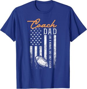Football Coach Dad Like A Normal Dad Only Cooler USA Flag T-Shirt - T-Shirt | Royal