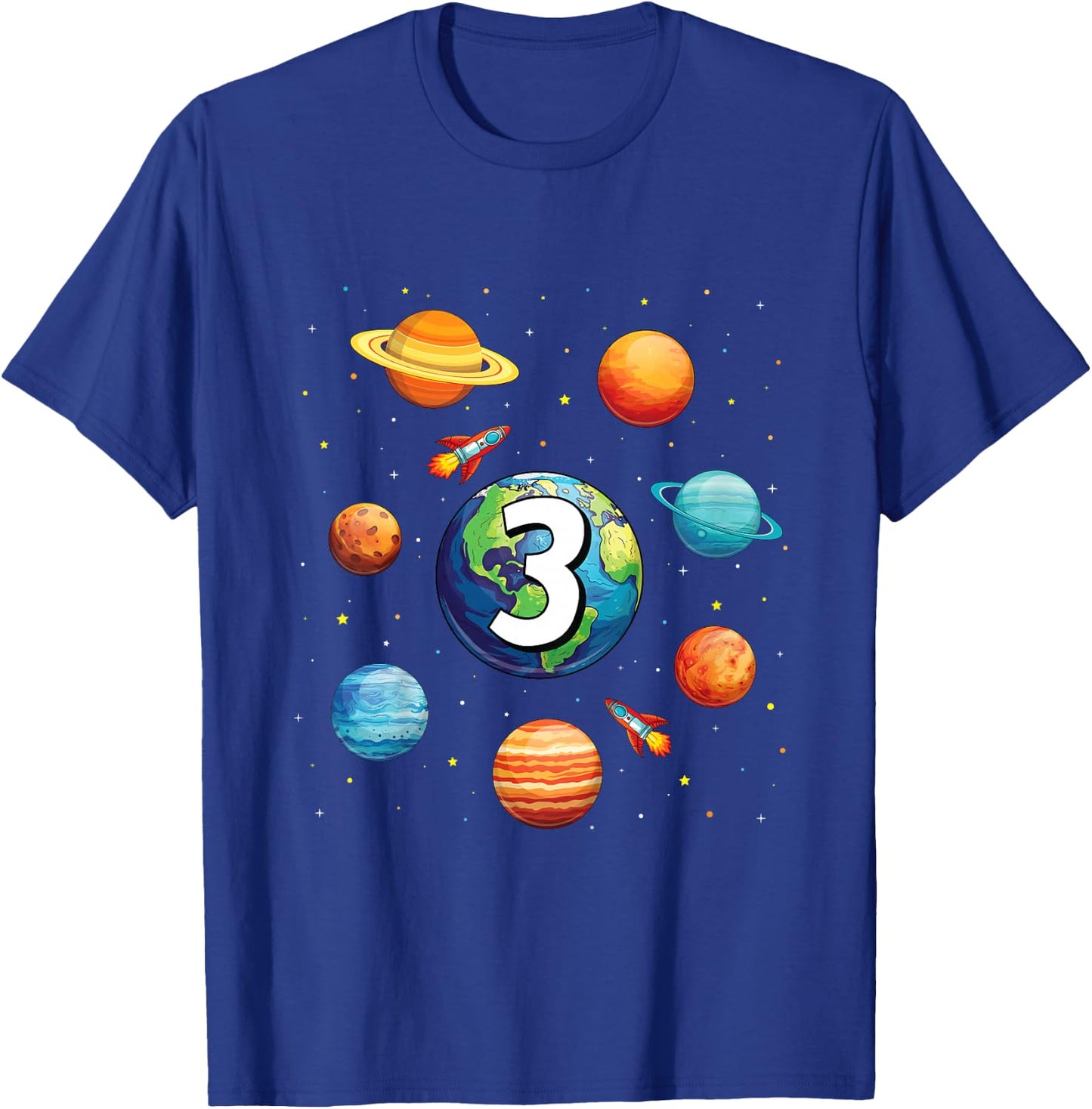 Kids 3 Year Old Shirt Boys Kids Space Solar Planets 3rd Birthday T-Shirt - T-Shirt | Royal
