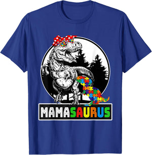 Mamasaurus T rex Dinosaur Mama Saurus Autism Awareness T-Shirt - T-Shirt | Royal