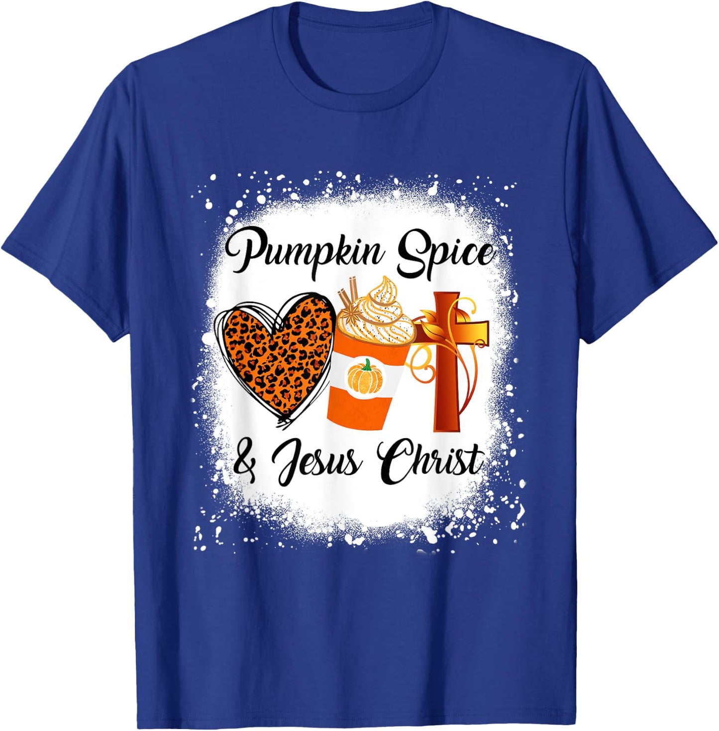Pumpkin Spice And Jesus Christ Shirt Leopard Heart Coffee T-Shirt - T-Shirt | Royal