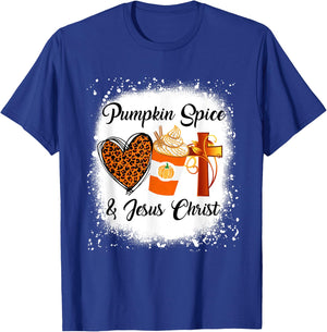 Pumpkin Spice And Jesus Christ Shirt Leopard Heart Coffee T-Shirt - T-Shirt | Royal