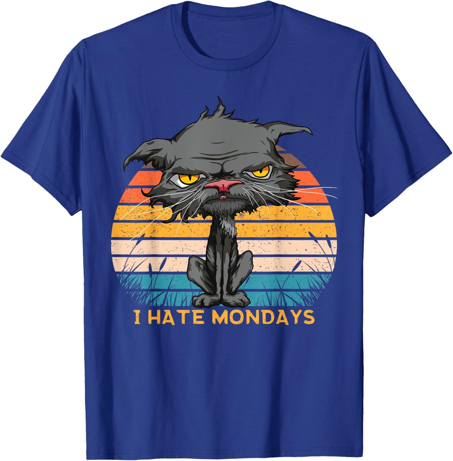 I Hate Mondays Bored Cat Yellow Eyes Retro Vintage Cat Lover T-Shirt - T-Shirt | Royal