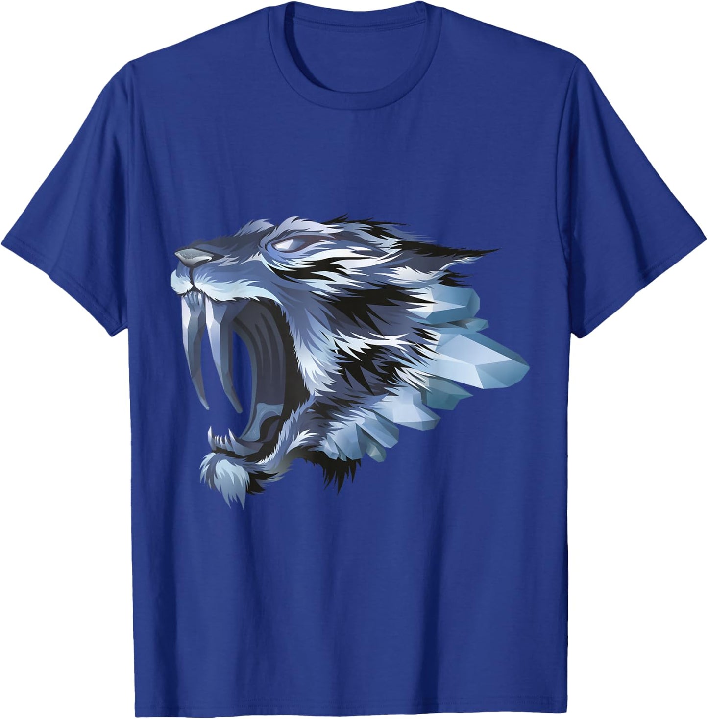 Smilodon Sabertooth Tiger Cat Iced Blue Design T-Shirt - T-Shirt | Royal
