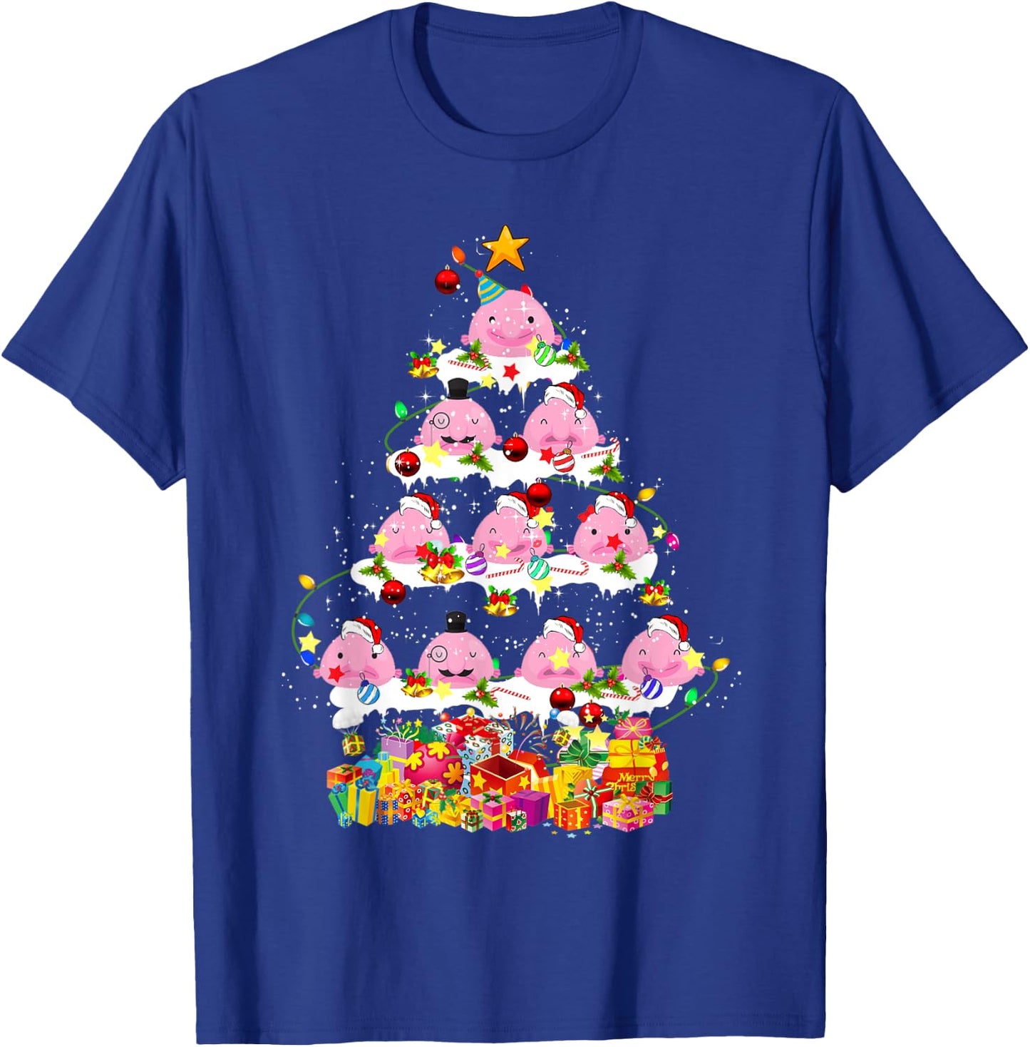 Santa Blobfish Christmas Tree Xmas Lights Blobfish Lover T-Shirt - T-Shirt | Royal