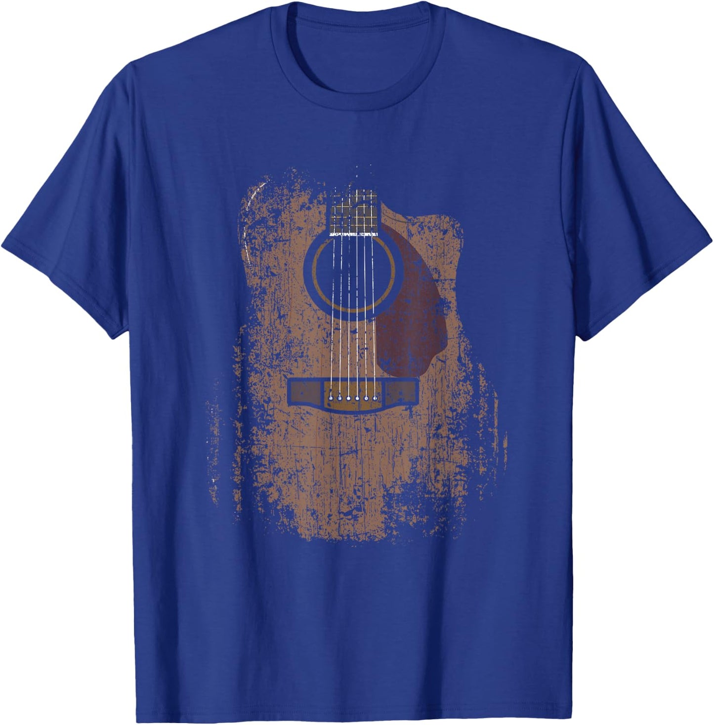 Musician Guitarist Instrument & Strings Designs Distressed Acoustic Guitar Vintage Player Rock & Roll Music - Adults/Kids - Black - Short Sleeve - Classic Fit - Small T-Shirt - T-Shirt | Royal