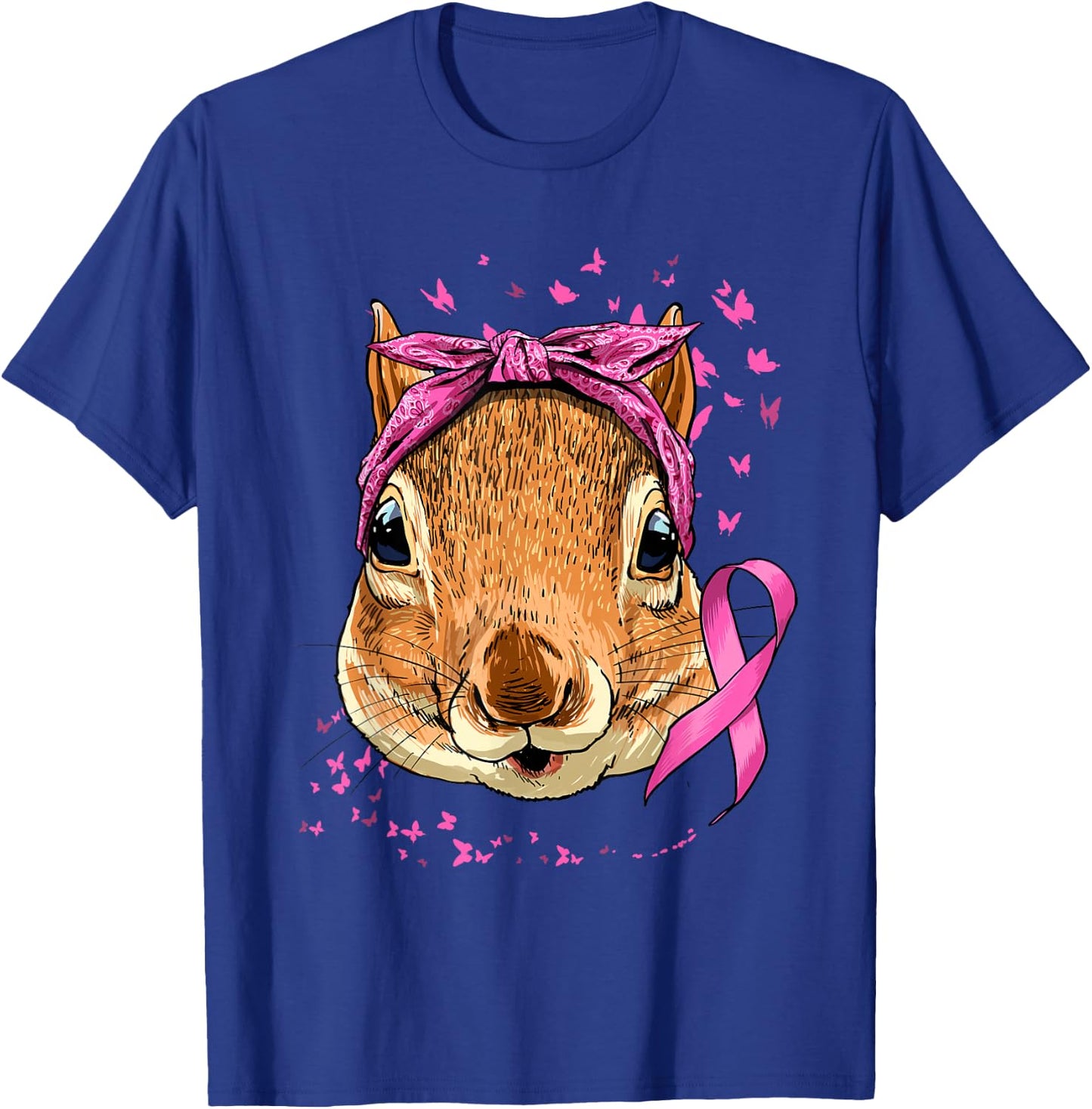 Breast Cancer Awareness Squirrel Pink Ribbon Cancer Survivor T-Shirt - T-Shirt | Royal