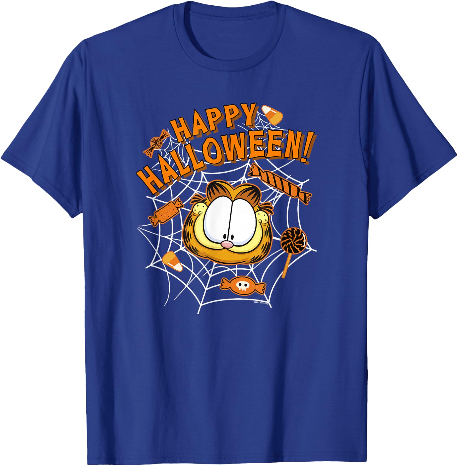 Garfield Halloween Spiderweb Candy Garfield Big Face T-Shirt - T-Shirt | Royal