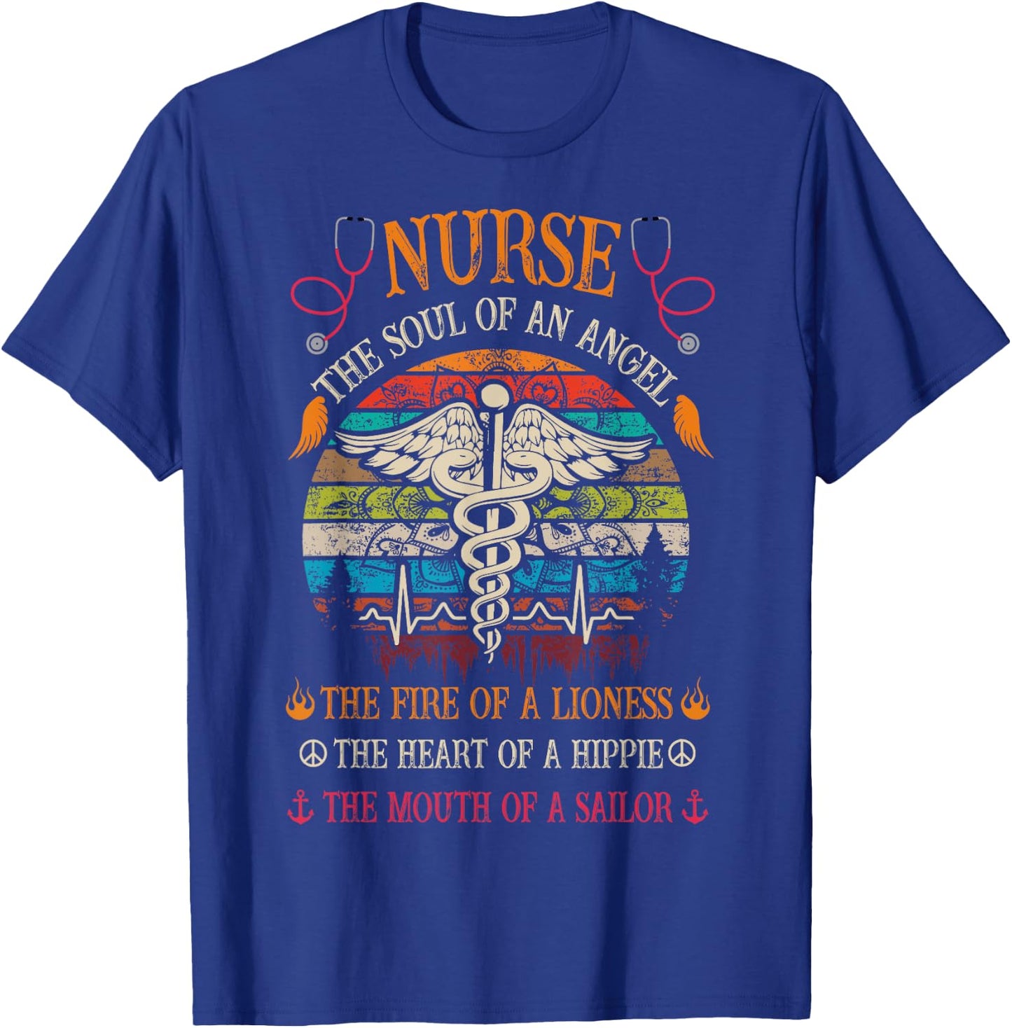 Nurse Soul Of An Angel Fire of A Lioness Vintage Hippie T-Shirt - T-Shirt | Royal