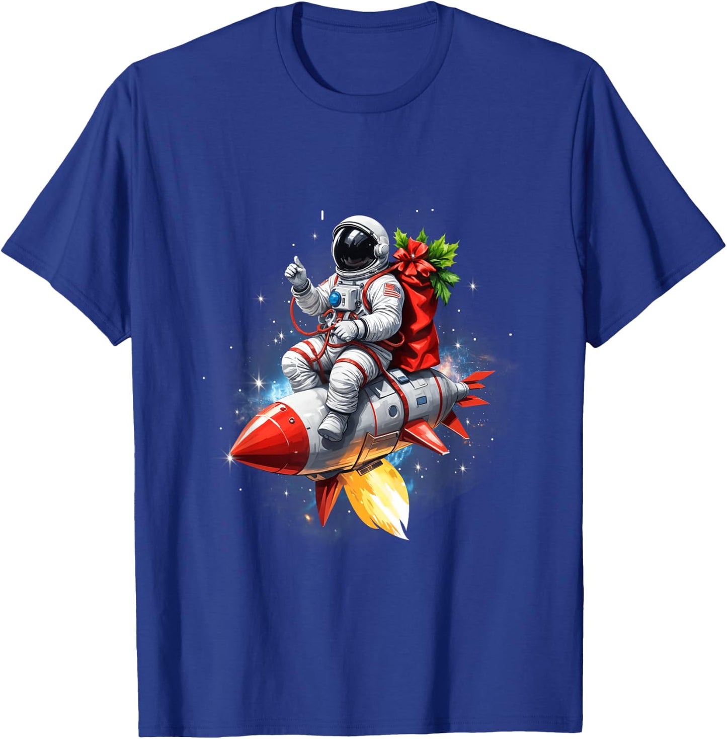 Astronaut Riding Rocket Planets Funny Christmas Kids Teens T-Shirt - T-Shirt | Royal