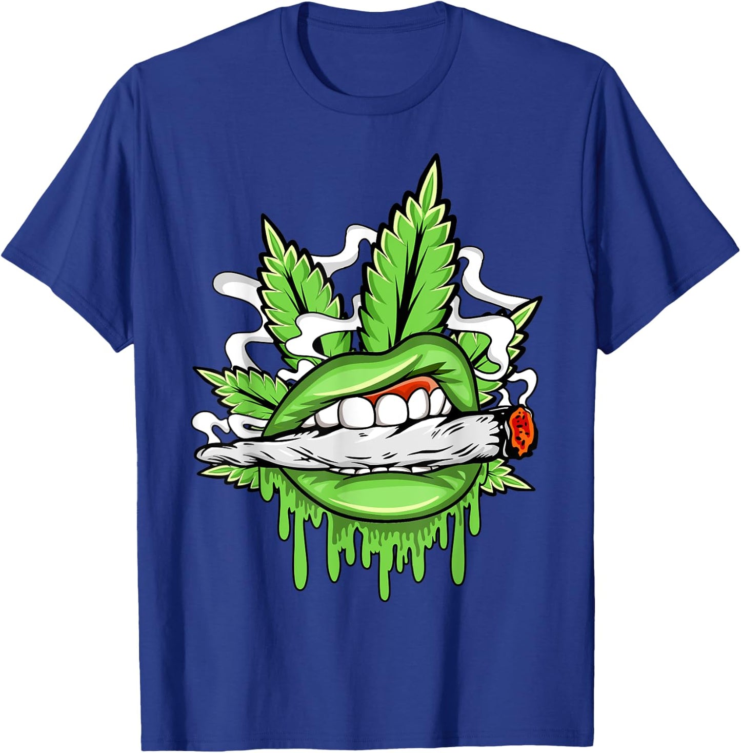 Funny Sexy Lips Cannabis Marijuana Weed Pot Leaf Lover T-Shirt - T-Shirt | Royal