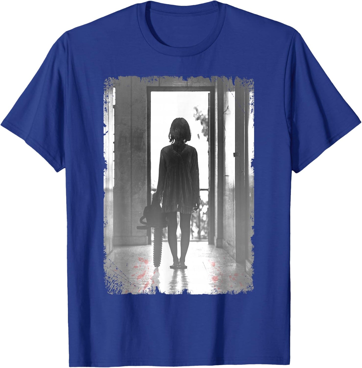 Creepy Chainsaw Girl Horror Dark Art T-Shirt - T-Shirt | Royal