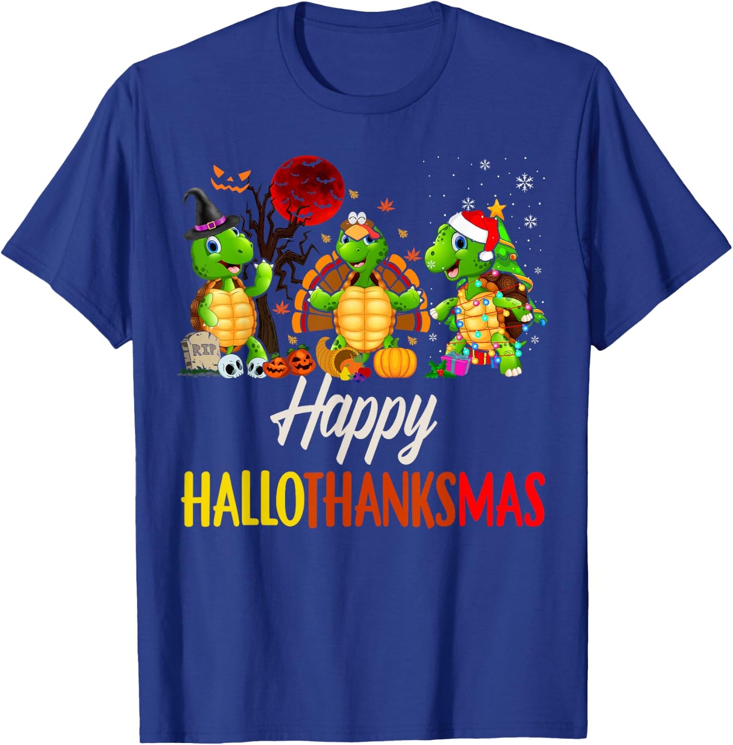 Happy Hallothanksmas Santa Turtle Halloween Thanksgiving T-Shirt - T-Shirt | Royal