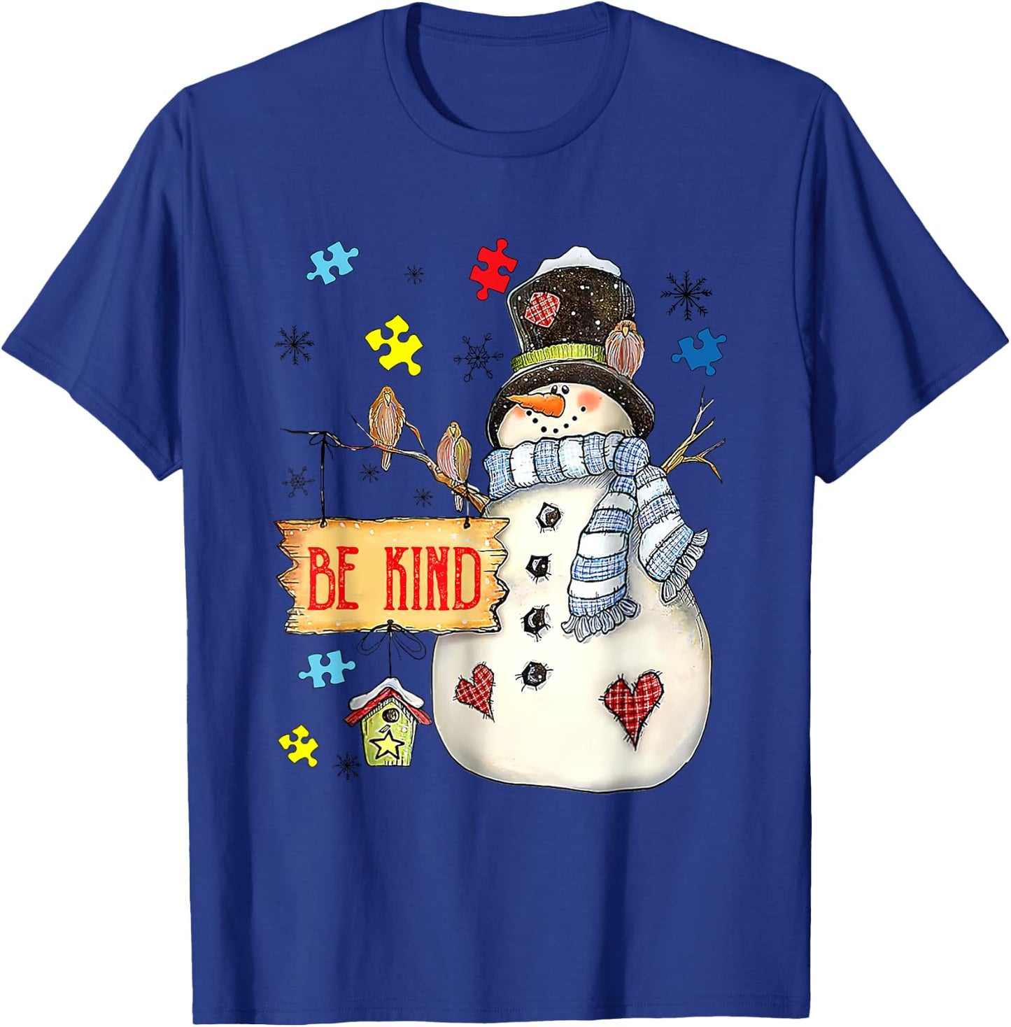 Be Kind Snowman Puzzle Autism Awareness Funny Family Xmas T-Shirt - T-Shirt | Royal