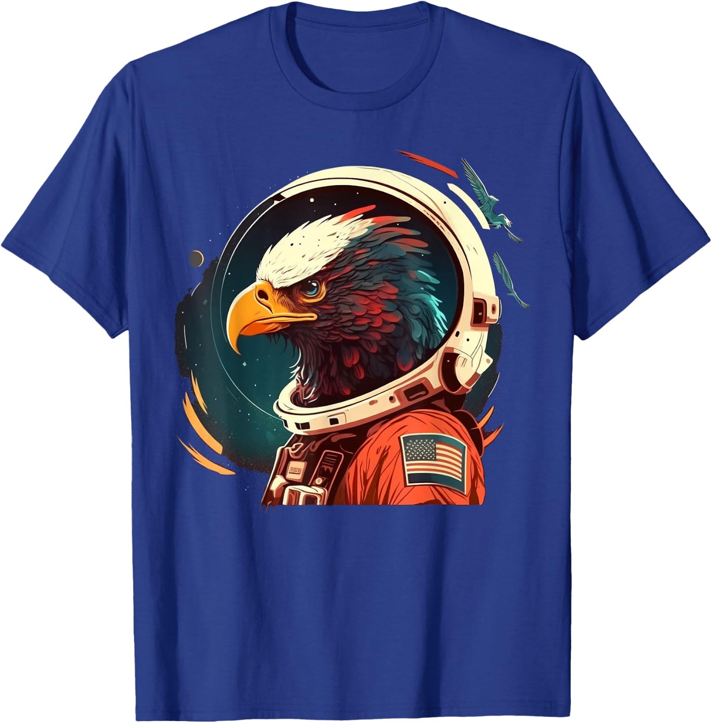 Outer Space Eagle on Galaxy Astronaut Eagle T-Shirt - T-Shirt | Royal