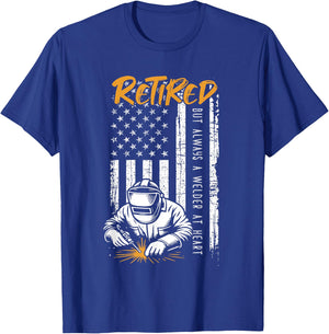 Retired Welder Patriotic USA Flag Skilled Trades T-Shirt - T-Shirt | Royal