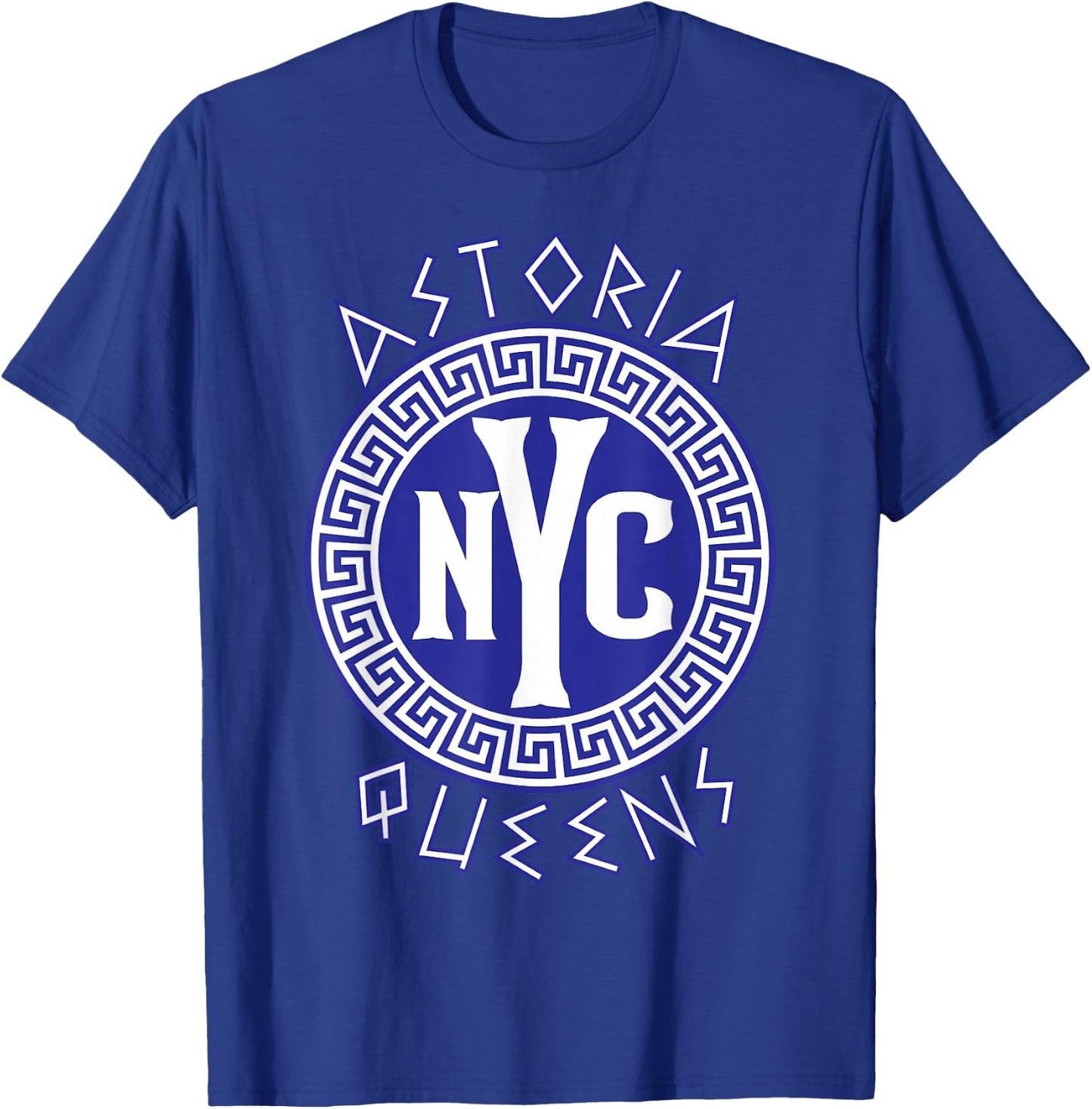 Astoria Queens NYC Circle with Greek Style Text T-Shirt - T-Shirt | Royal