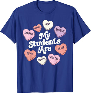 Teacher Valentines Day Positive Affirmations Candy Hearts T-Shirt - T-Shirt | Royal