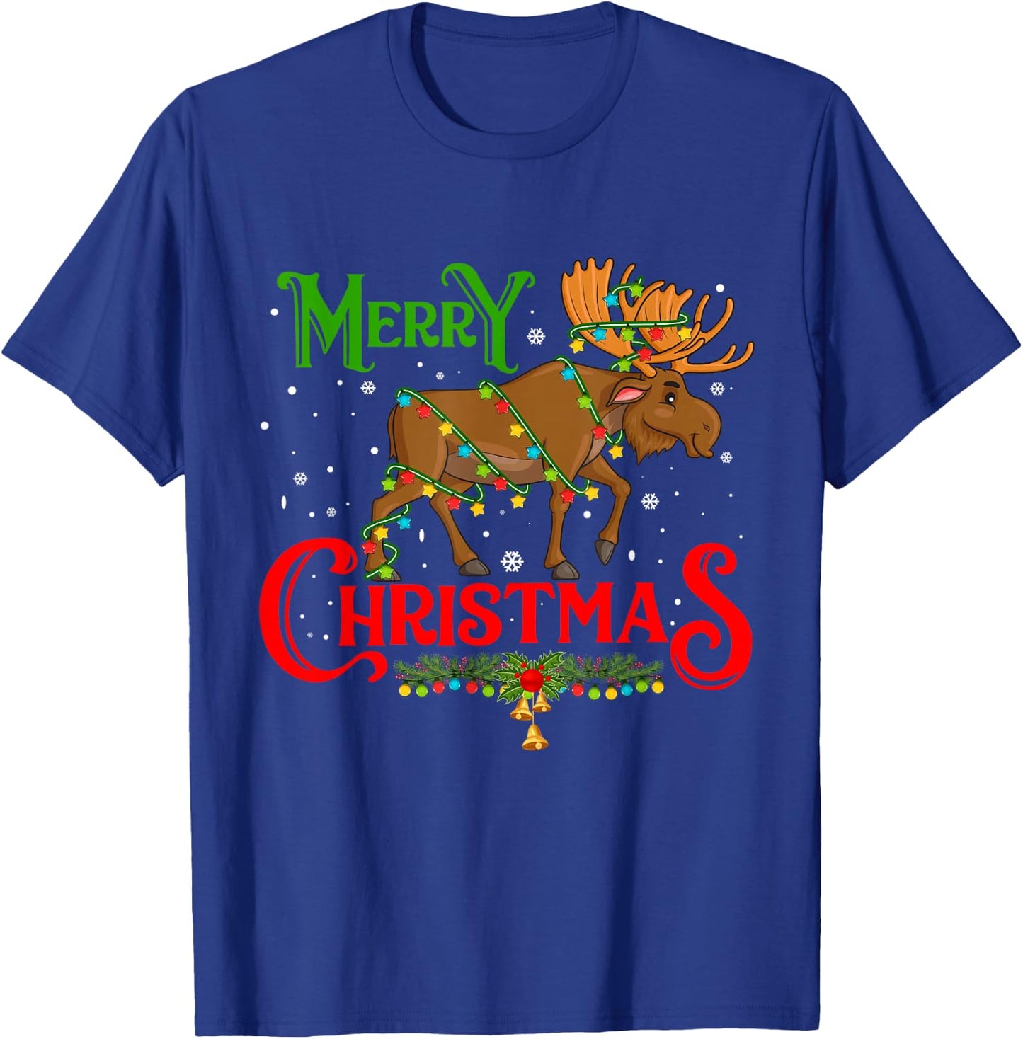 Merry Christmoose Christmas Moose Xmas Tree Lights Around T-Shirt - T-Shirt | Royal