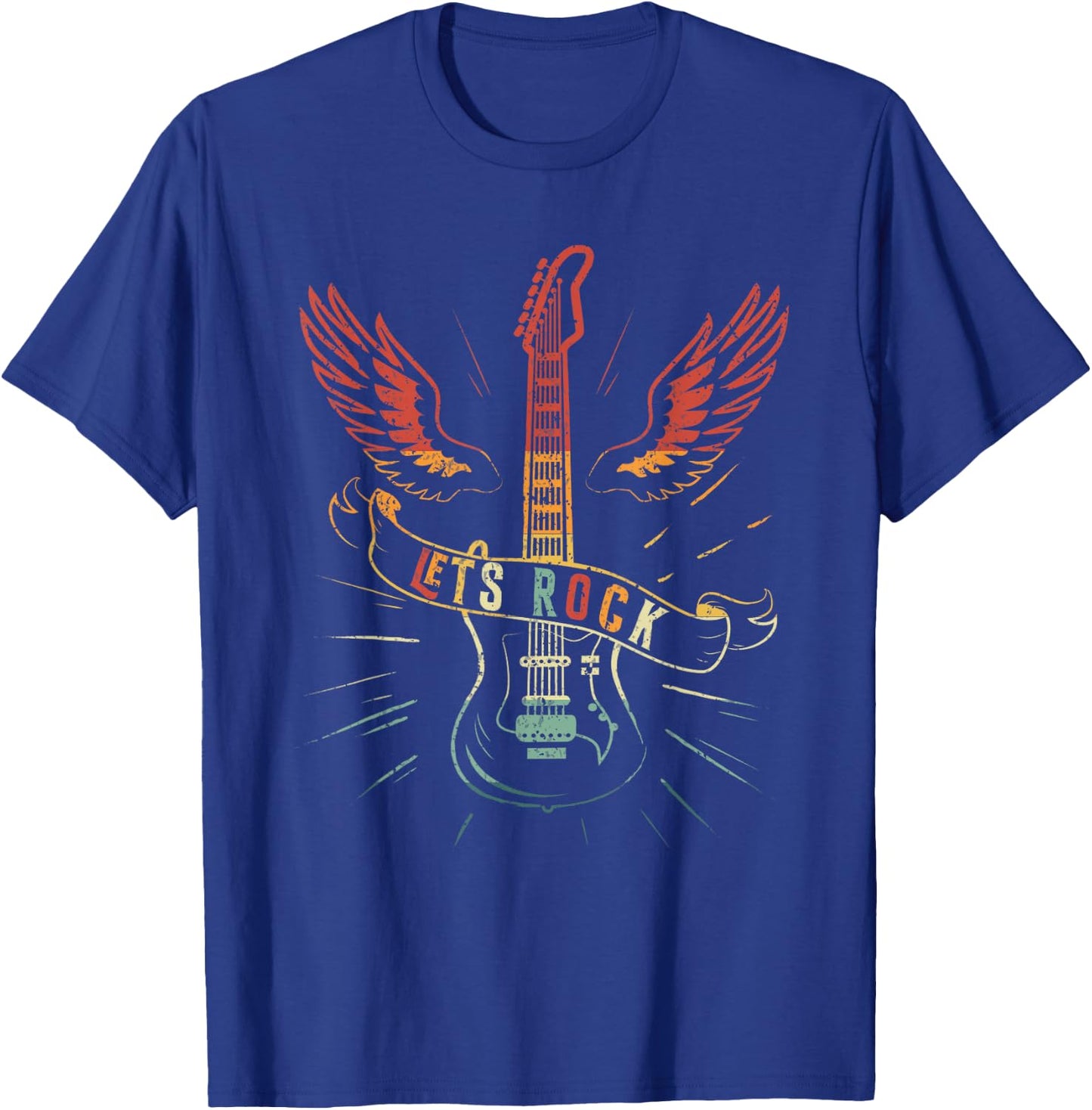 Lets Rock Rock n Roll Guitar Retro Lovers T-Shirt - T-Shirt | Royal