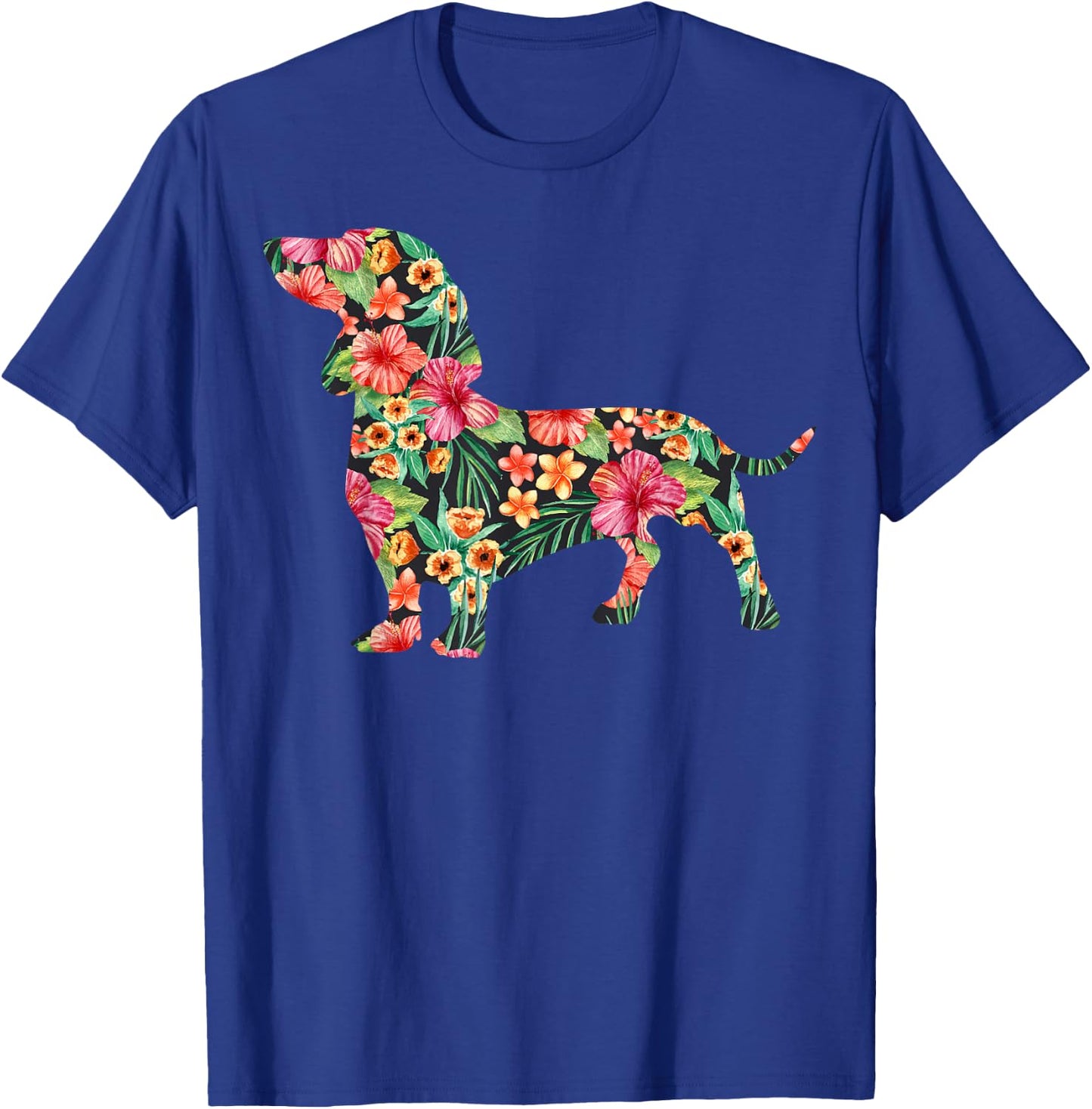 Dachshund Flower Funny Dog Silhouette Floral Gifts Women Men T-Shirt - T-Shirt | Royal
