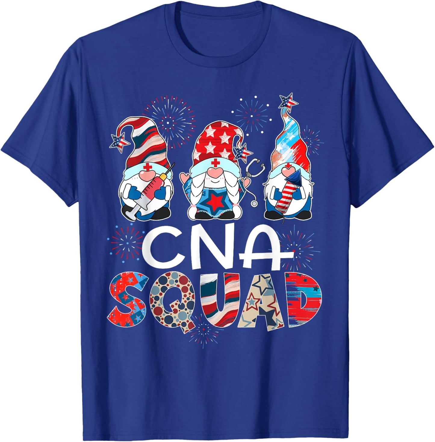 CNA Squad Gnomes 4th Of July Pride Nurse Stethoscope Women Men T-Shirt - T-Shirt | Royal