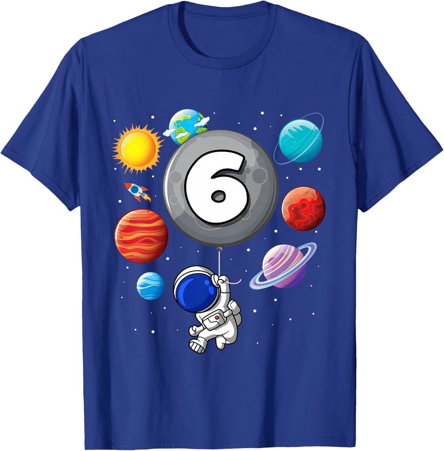 Kids 6th Birthday Astronaut Balloon Planet 6 Year Old Boy T-Shirt - T-Shirt | Royal