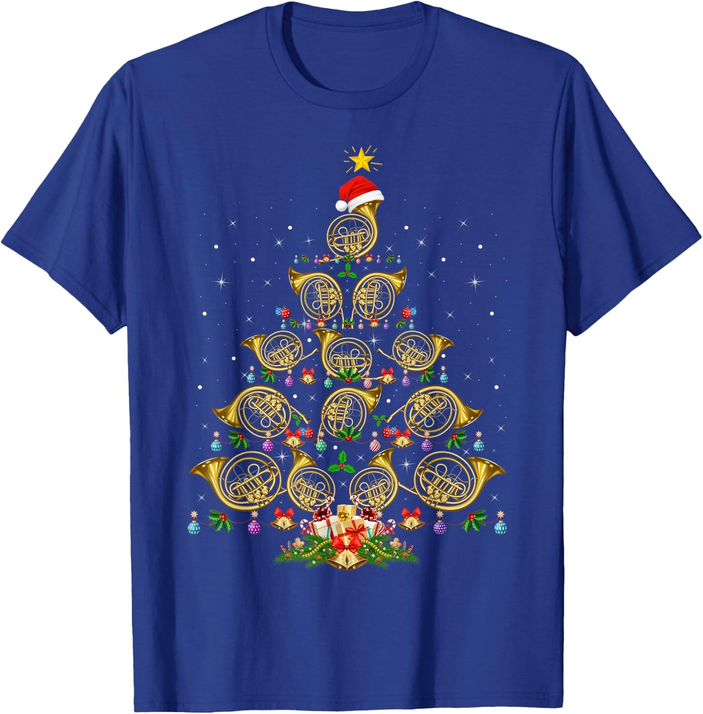French Horn Lover Christmas Lighting French Horn Xmas Tree T-Shirt - T-Shirt | Royal
