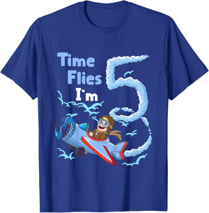 5th Birthday Time Flies Im 5 Pilot Airplane T-Shirt - T-Shirt | Royal