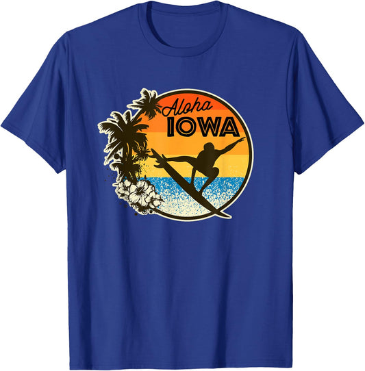 Aloha Iowa Funny Surfing Retro Hawaii State Humour Gag Gift T-Shirt - T-Shirt | Royal