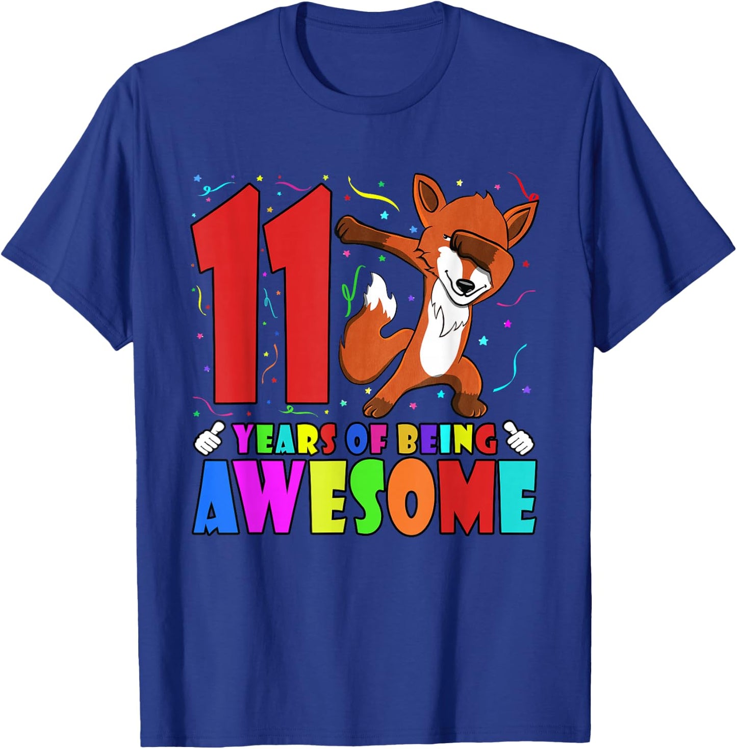 11th Birthday Party Dabbing Fox - 11 Years Old Girls Boys T-Shirt - T-Shirt | Royal