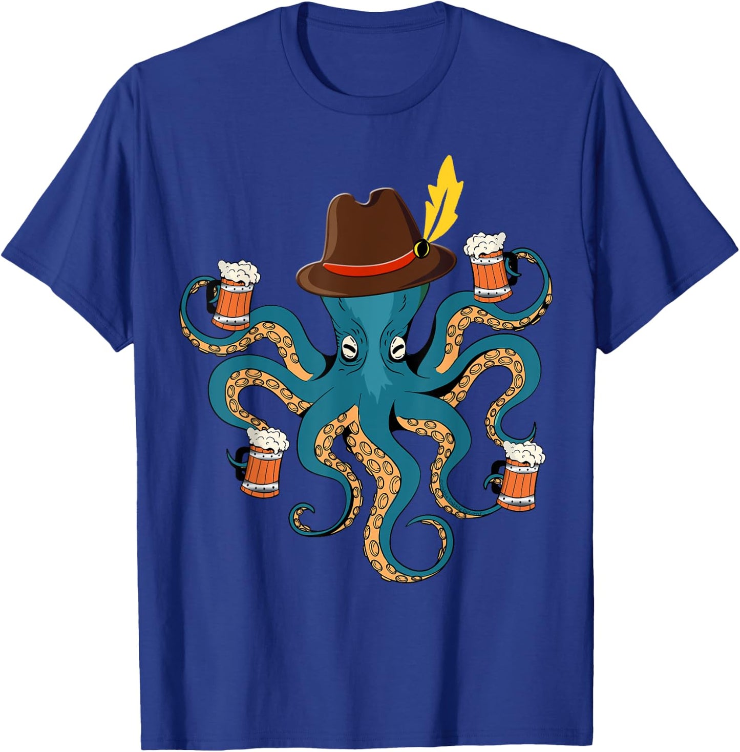 Funny Oktoberfest Octopus with Beer German Hat - Oktoberfest T-Shirt - T-Shirt | Royal