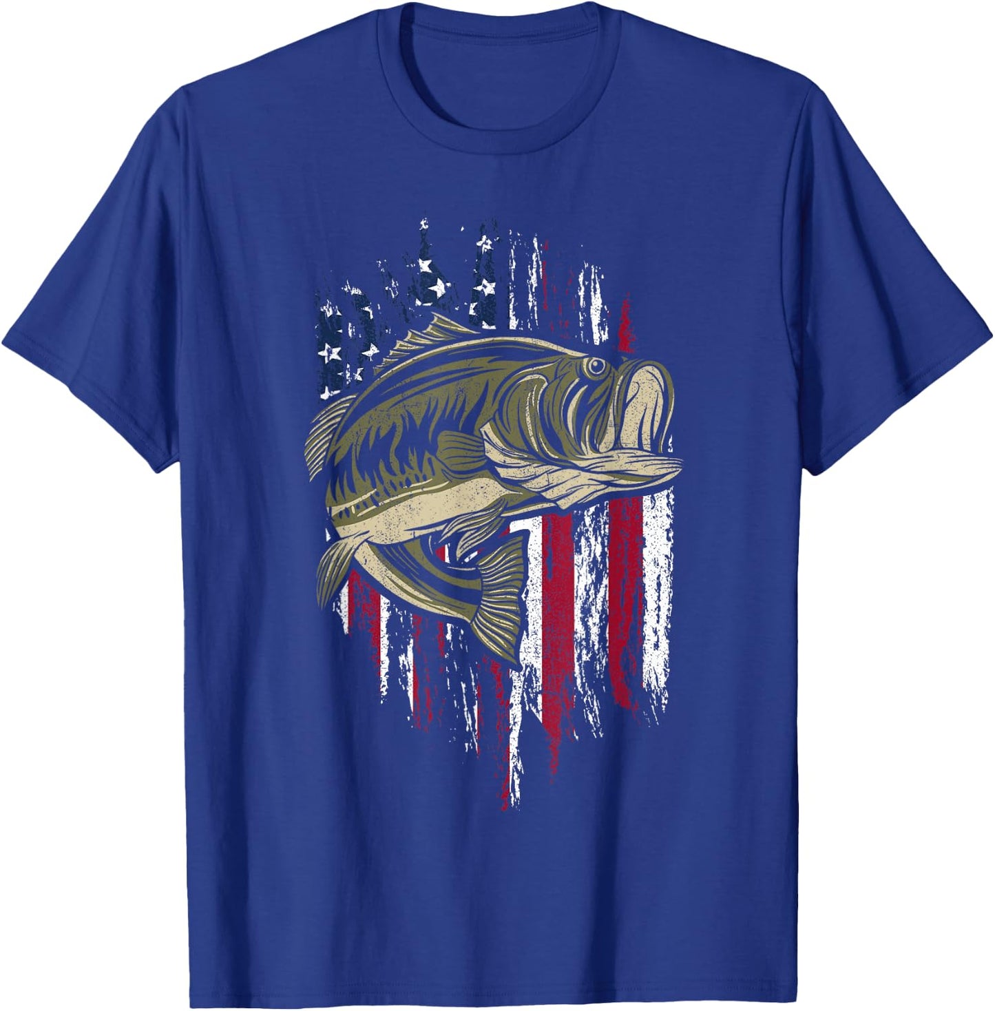 Bass Fishing American Flag 4th of July Gift Fisherman T-Shirt - T-Shirt | Royal