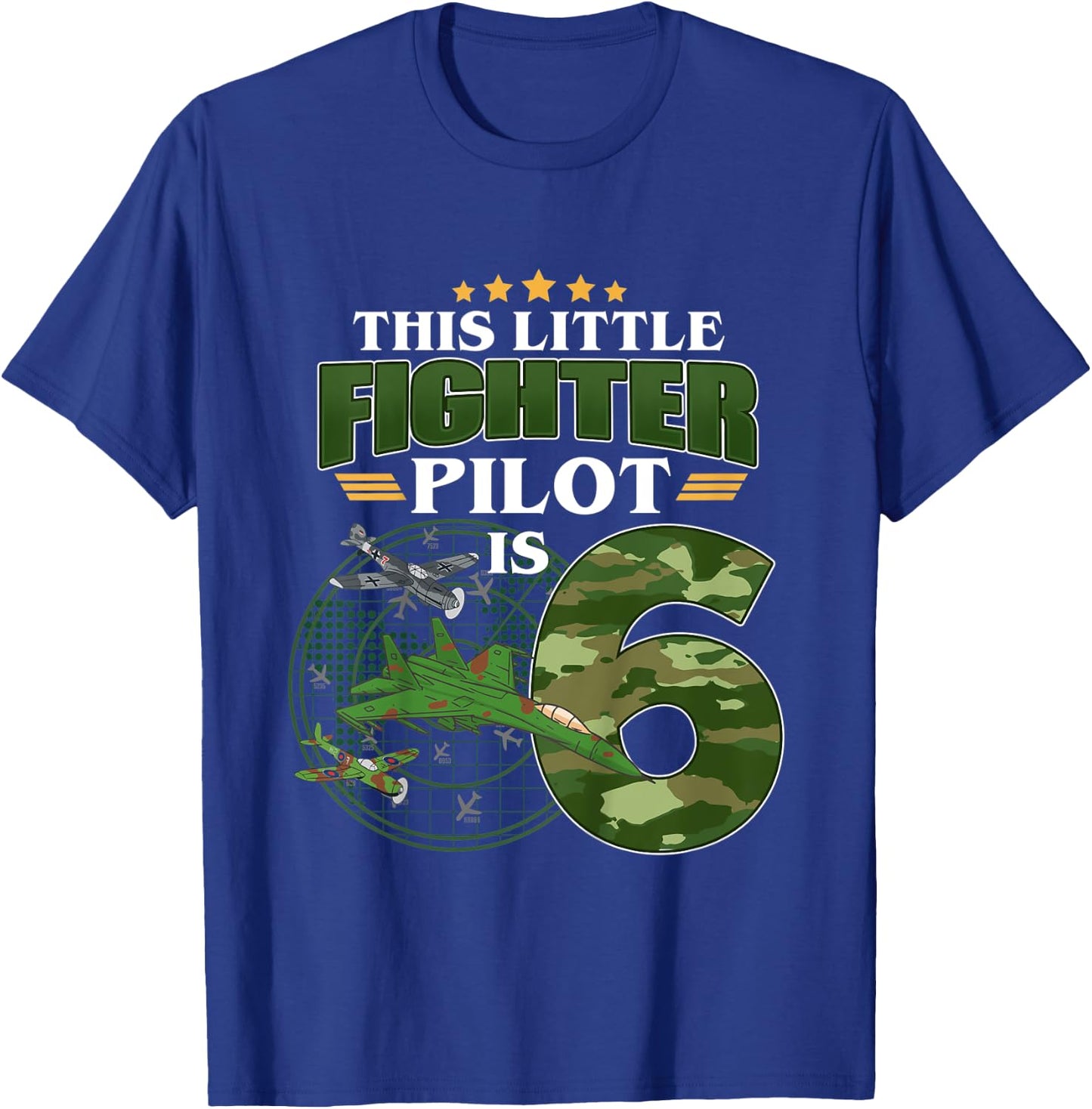 Kids 6th Birthday This Fighter Pilot Is 6 Soldier Camo Style boys T-Shirt - T-Shirt | Royal