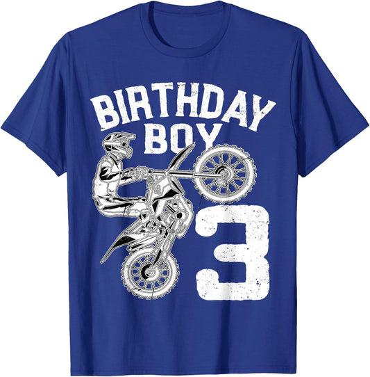 Kids 3 Year Old Dirt Bike Birthday Party Motocross MX 3rd T-Shirt - T-Shirt | Royal