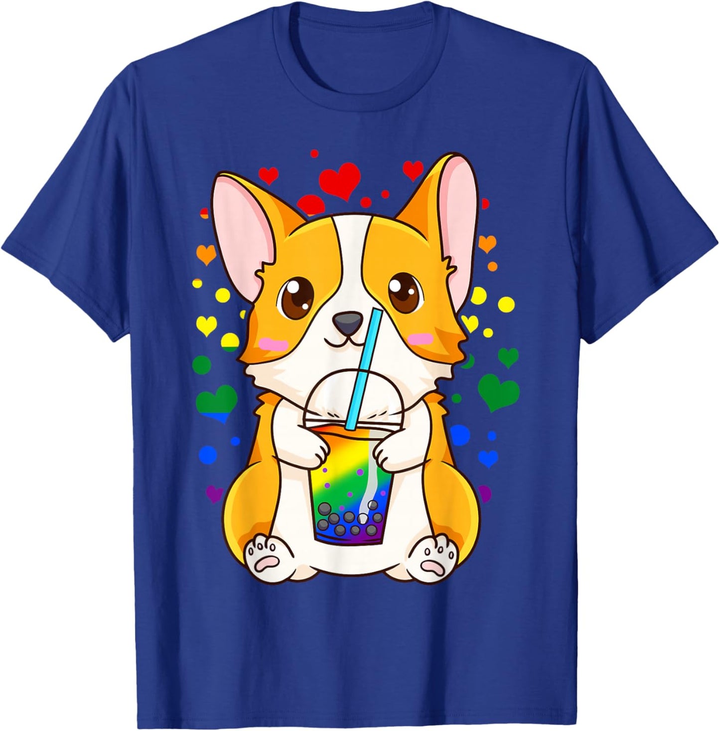 Boba Tea Bubble Tea Cute Kawaii Corgi Rainbow Pride T-Shirt - T-Shirt | Royal