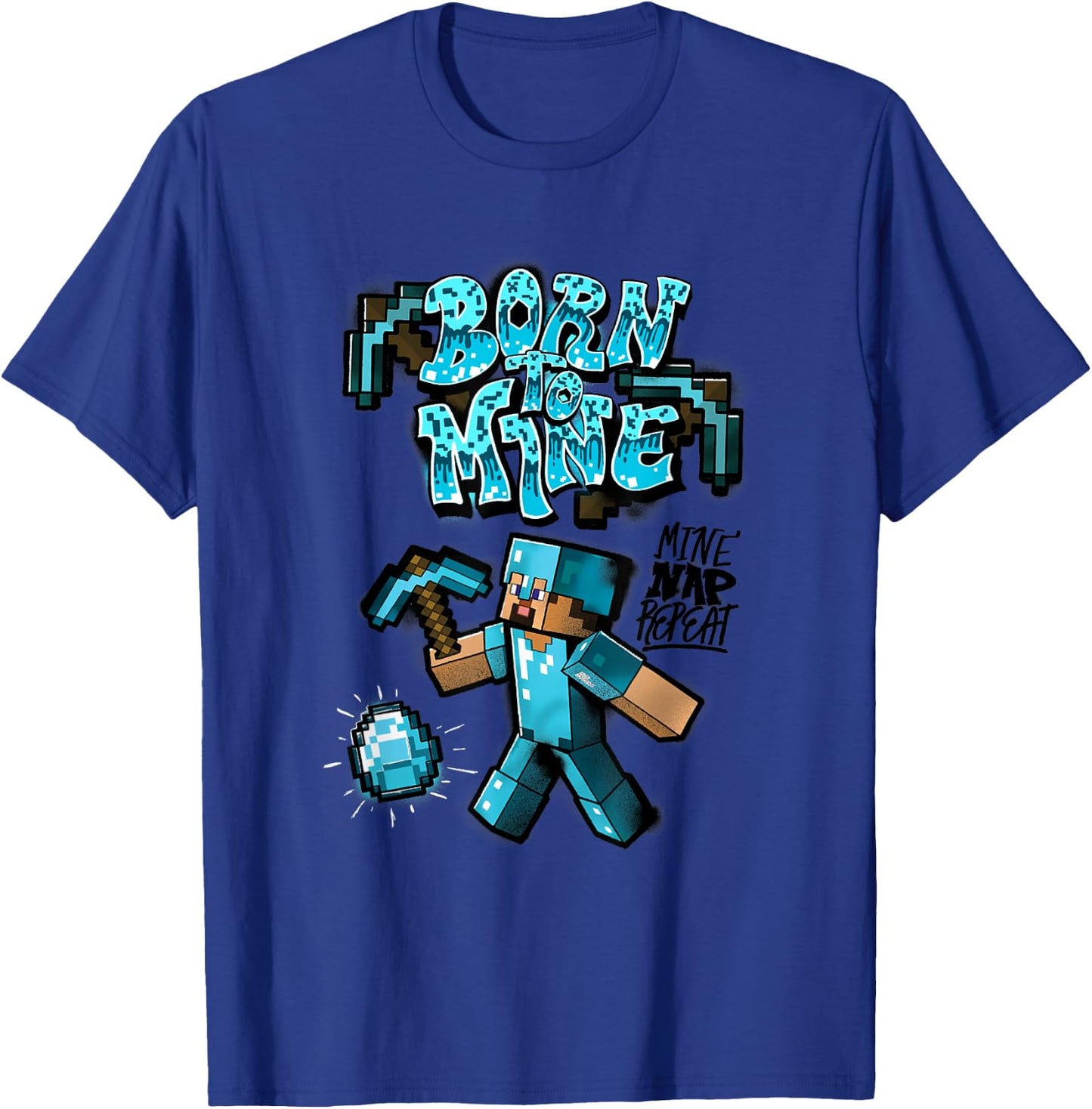 Minecraft Steve Diamond Armor Born To Mine T-Shirt - T-Shirt | Royal