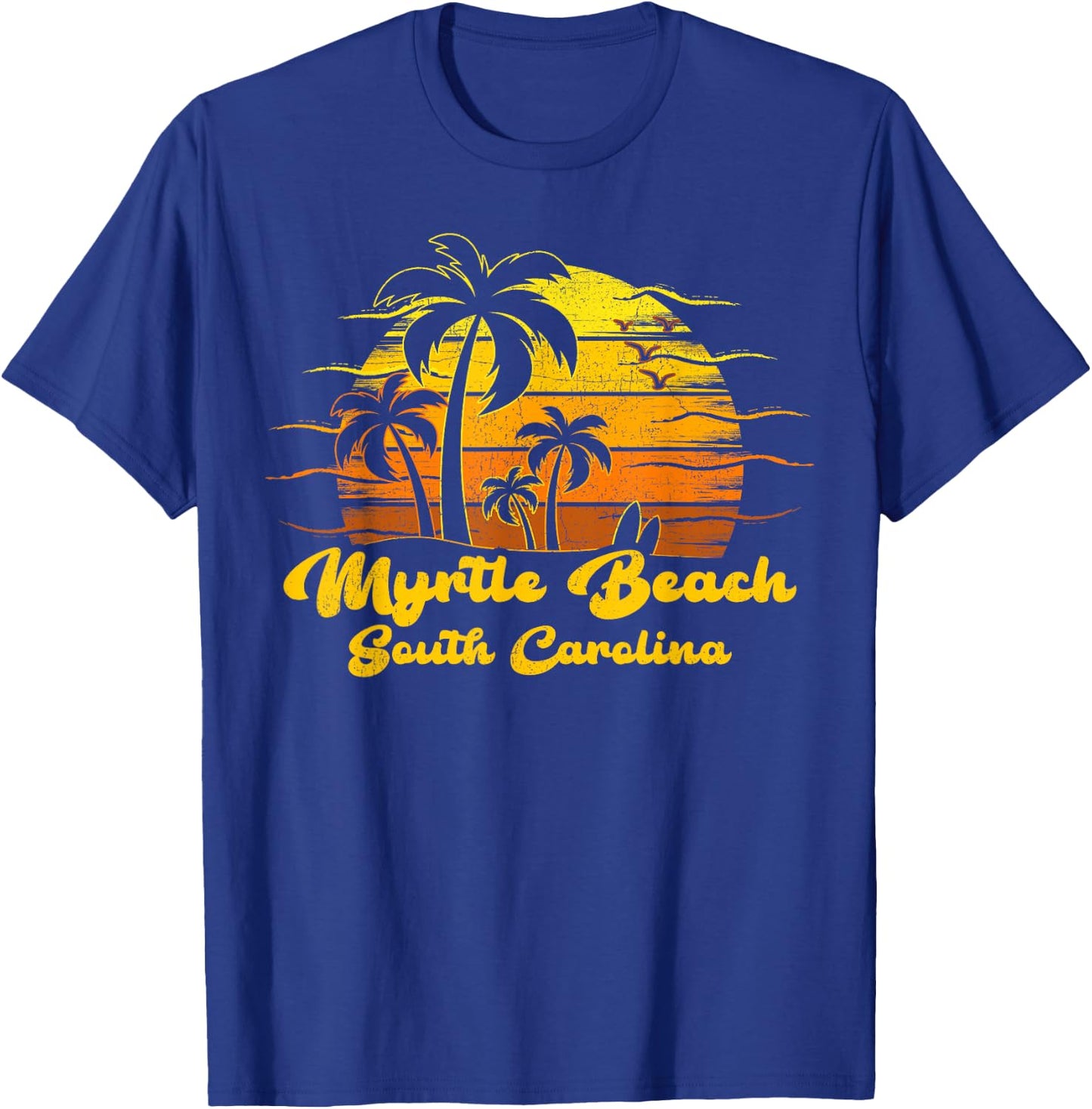Vintage Retro Palm Tree Sunset South Carolina Myrtle Beach Women Kids T-Shirt - T-Shirt | Royal