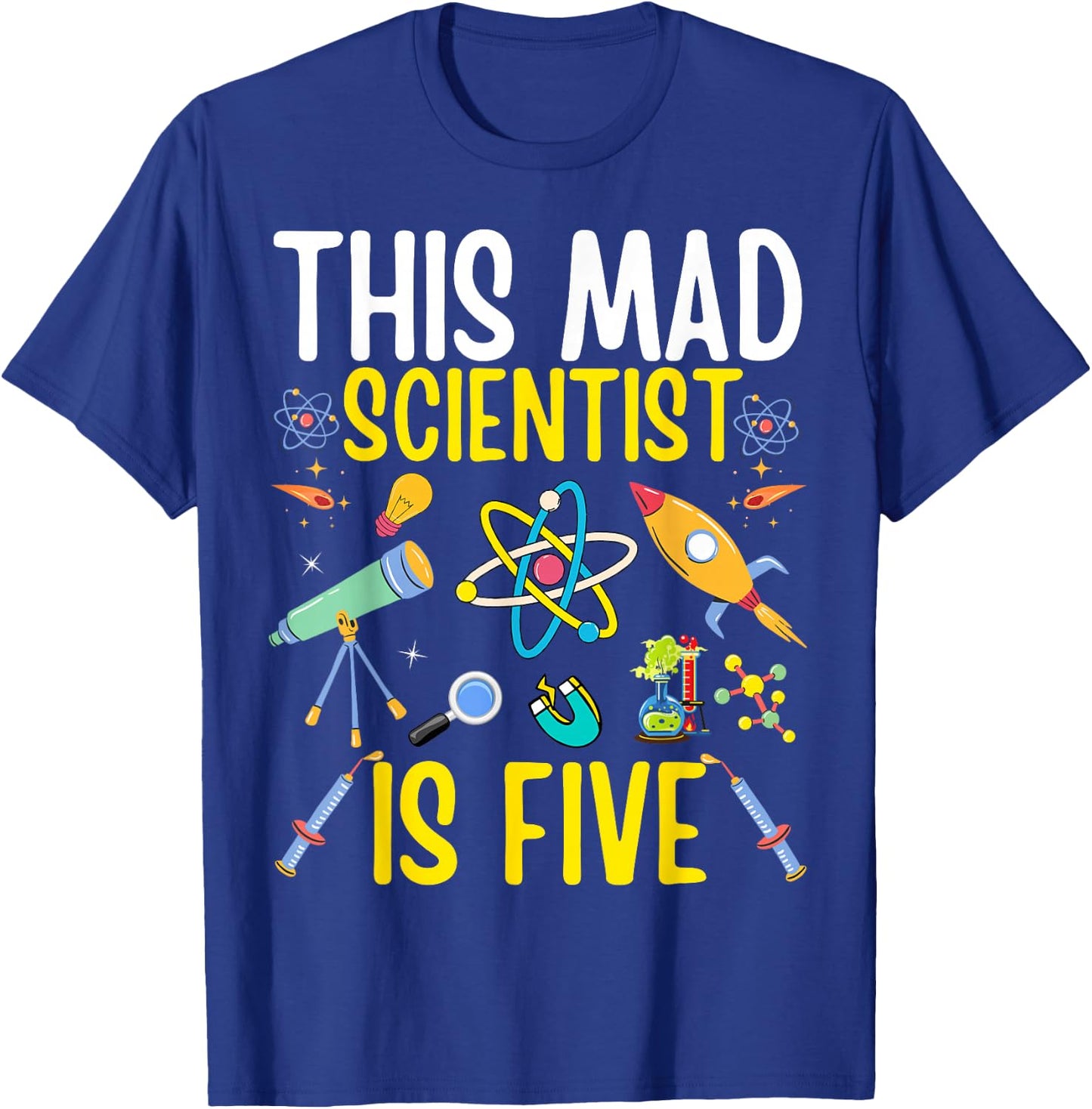 Mad Scientist Kids Science Chemistry Birthday Age 5 T-Shirt - T-Shirt | Royal