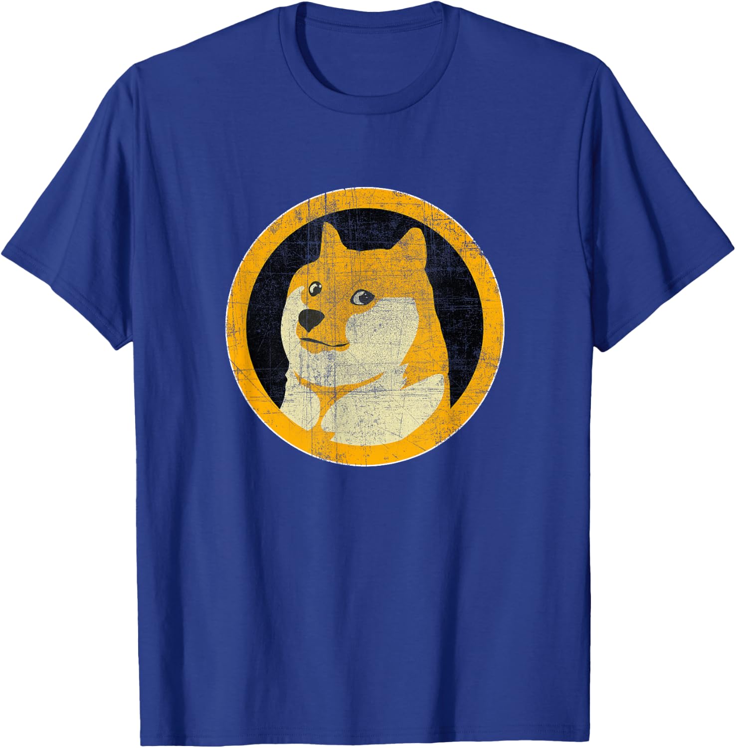 Dogecoin DOGE Face Logo (DISTRESSED) - Shiba Inu T-Shirt - T-Shirt | Royal