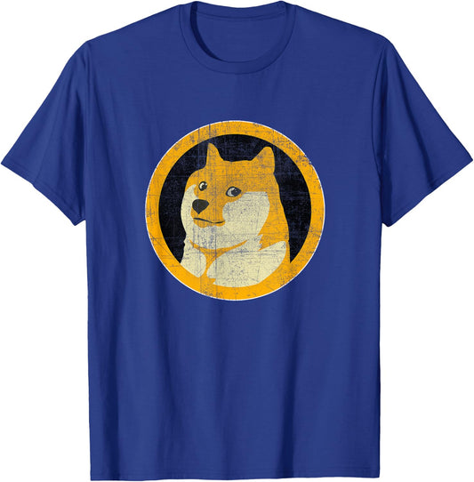 Dogecoin DOGE Face Logo (DISTRESSED) - Shiba Inu T-Shirt - T-Shirt | Royal