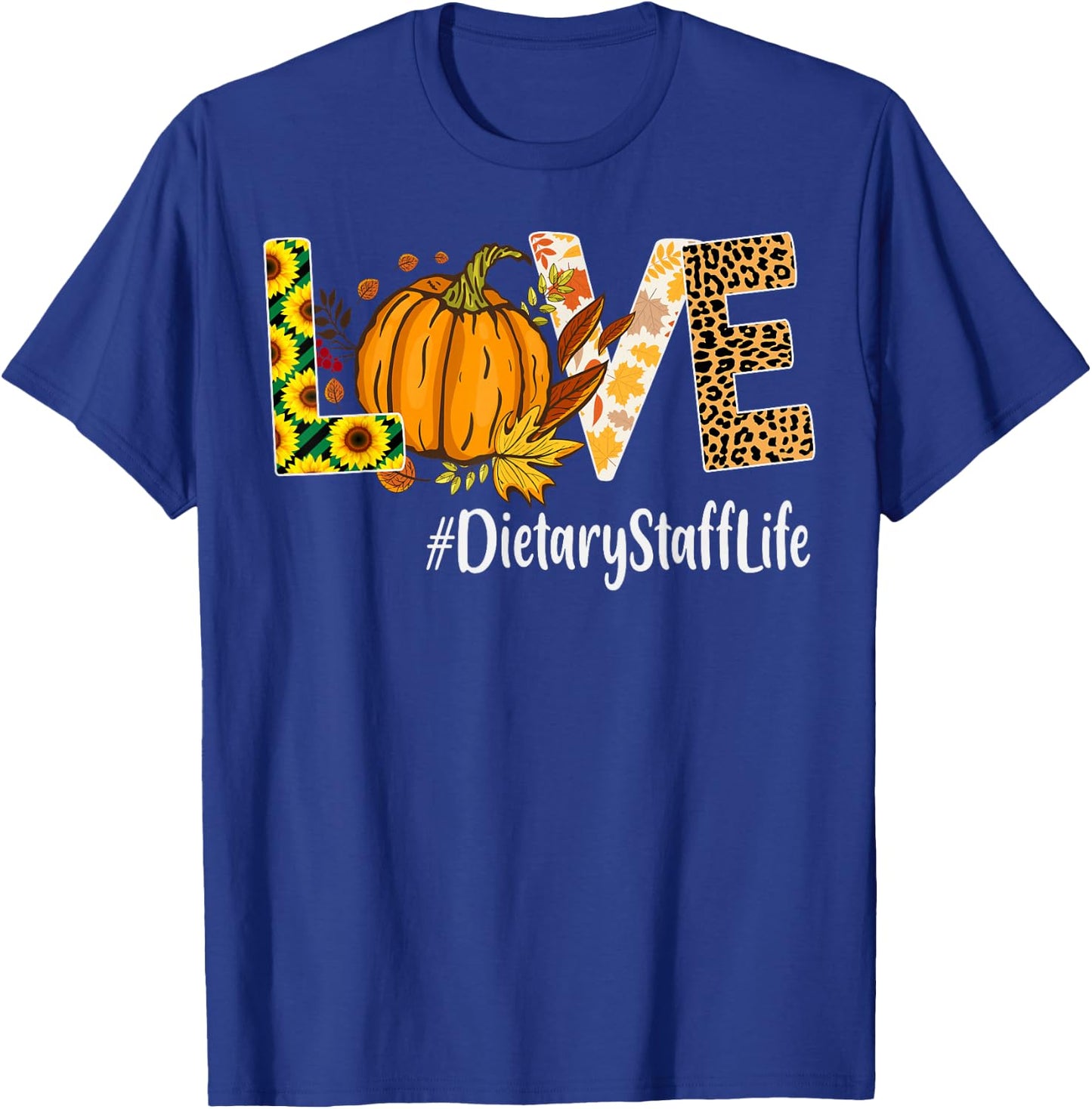 Dietary Staff Love Fall Pumpkin leopard Halloween Autumn T-Shirt - T-Shirt | Royal