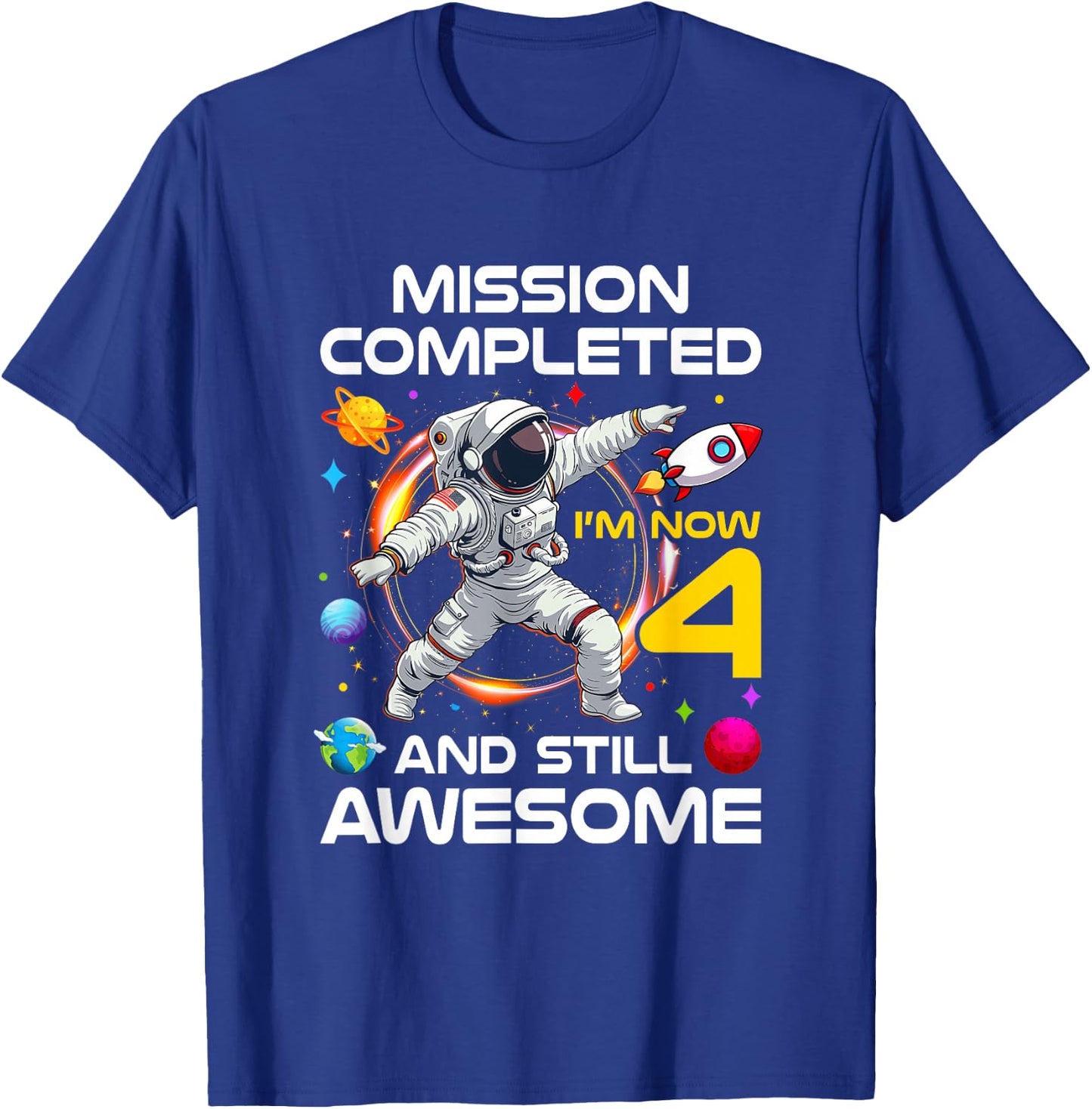 4Th Birthday Astronaut 4 Years Old Outer Space Birthday T-Shirt - T-Shirt | Royal